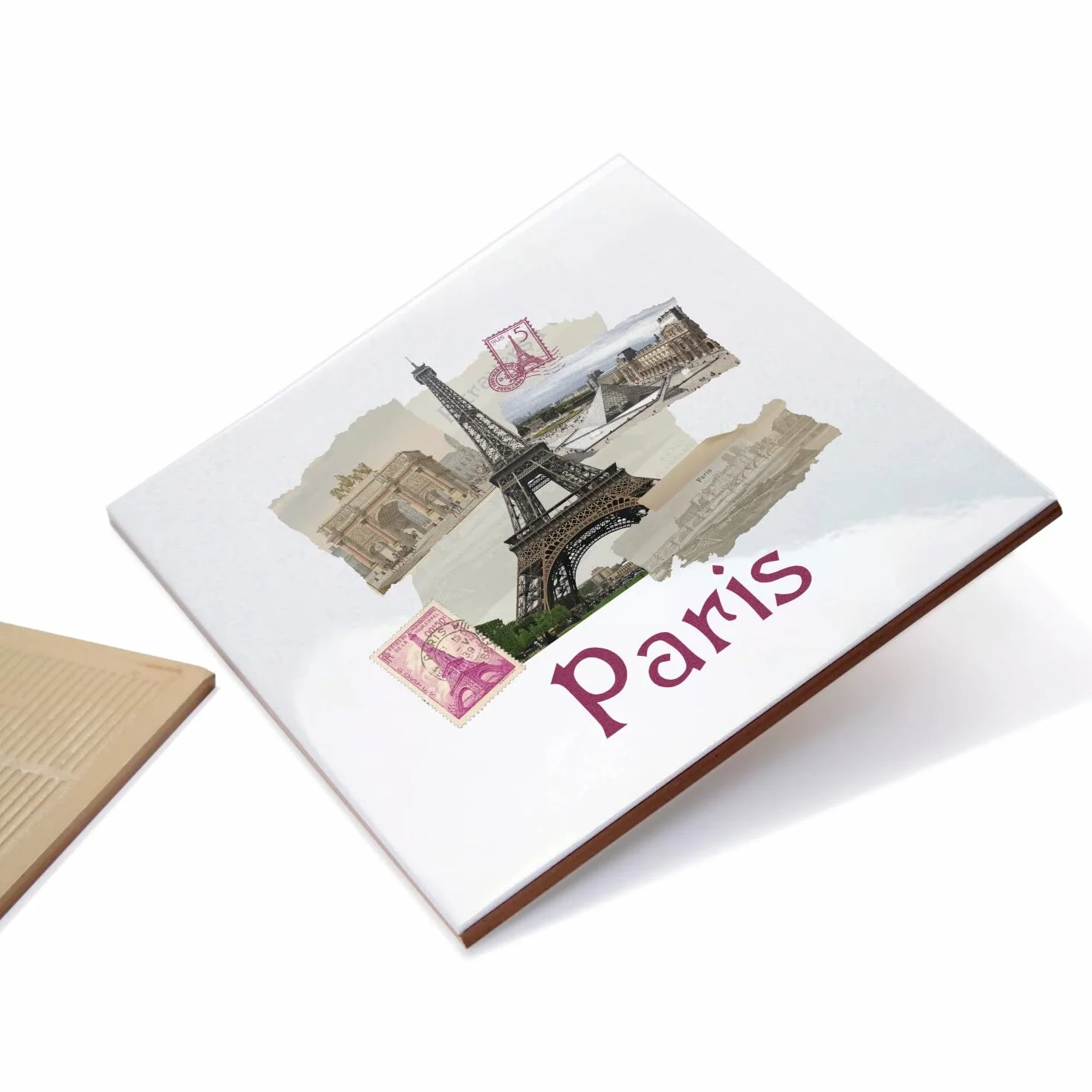 Fabulous Ceramiczne Płytki Dekoracyjne 10,8 x 10,8 cm - Paryż kolaż Francja Miasto Wieża Eiffla Luwr