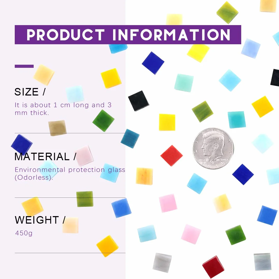 Swpeet 0,5 kg, mozaika, mieszane kolory, mozaika, szklane kawałki z pojemnikiem organizacyjnym, prawdziwa mozaika, szklane elementy, mozaika, idealna do dekoracji wnętrz, artykuły rzemieślnicze (panchromatyczne, kwadratowe)