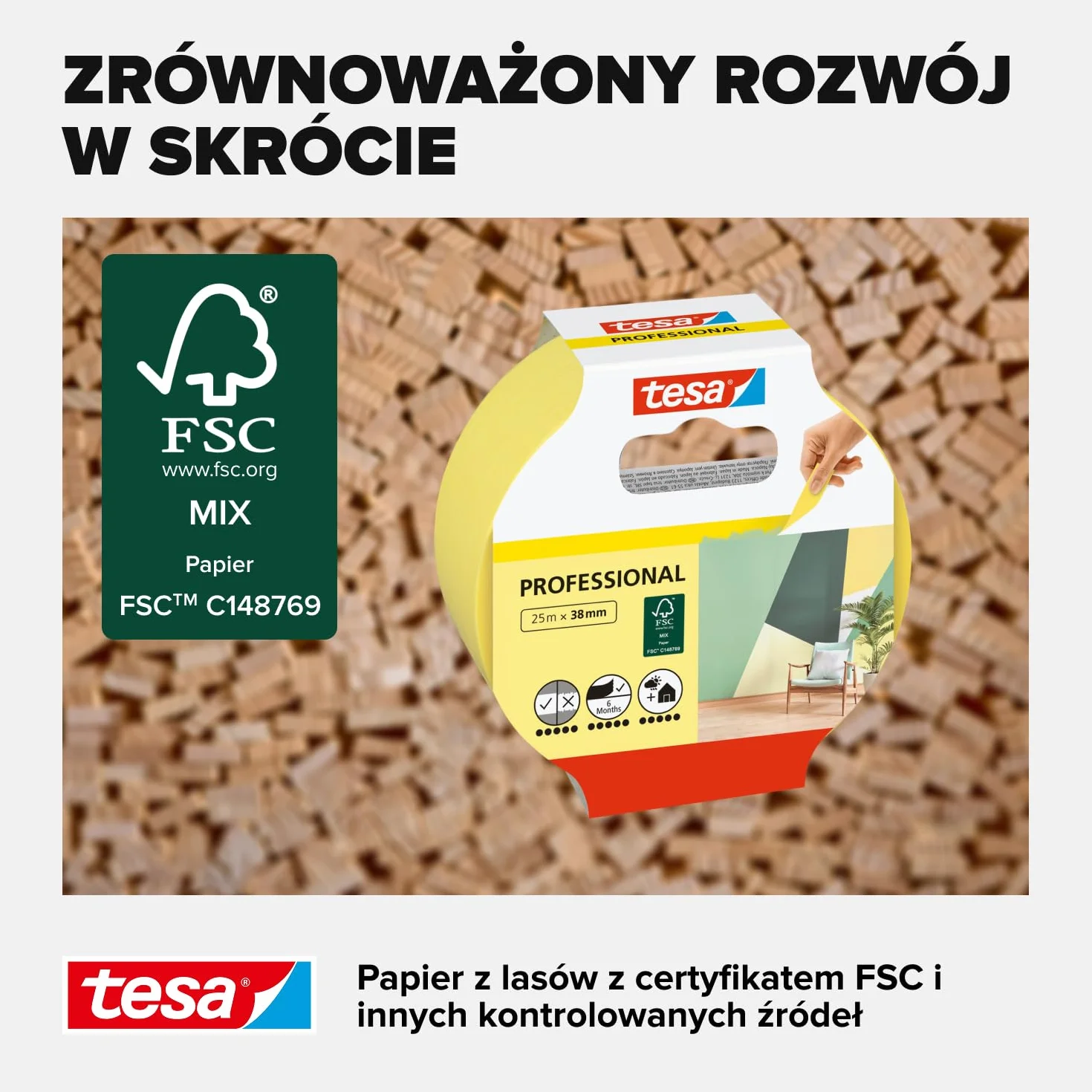 tesa Professional - malarska taśma maskująca z cienkiego papieru Washi do wyjątkowo precyzyjnego maskowania podczas malowania - do stosowania wewnątrz i na zewnątrz - 25m x 38mm