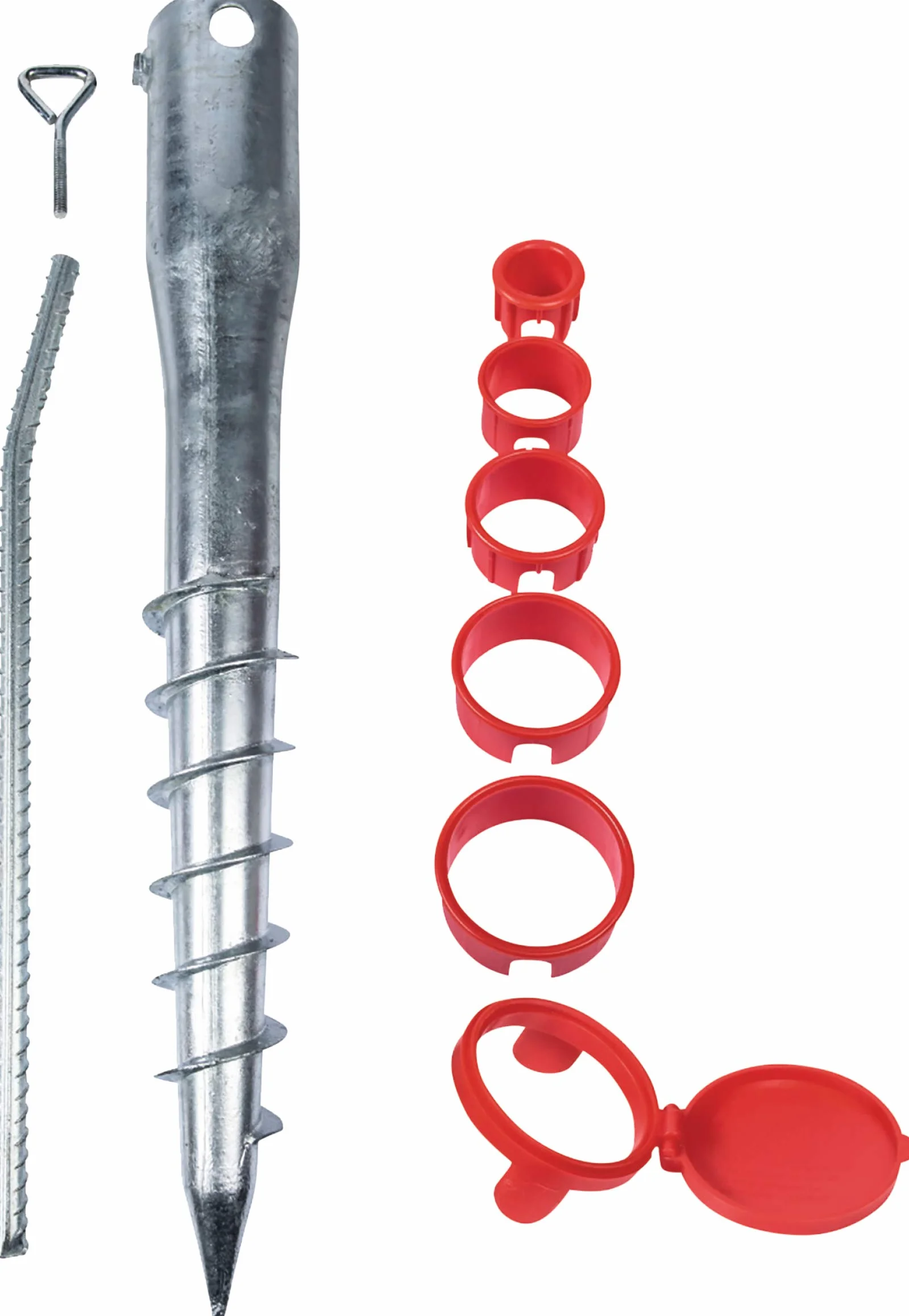 Meister 8-częściowy zestaw tulejek do wkręcania – Ø 65 mm x 565 mm – do rur o średnicy Ø 26 – 64 mm – z 5 tulejami redukcyjnymi – cynkowane ogniowo/tuleja wkręcana do parasola przeciwsłonecznego/tuleja wkręcana / 9979400