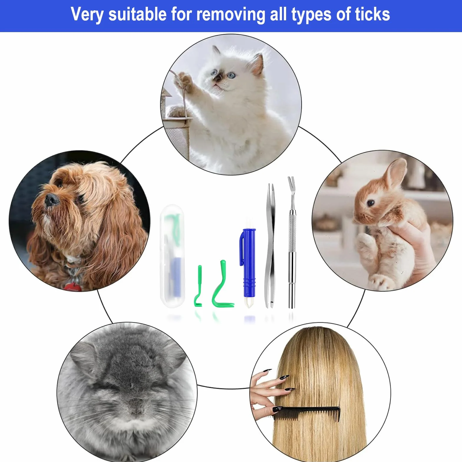 Tick Tweezers Set for Dog Cat Mens - 5 szt. Tick Tweezers z haczykiem, metalową pęsetą i kleszczami Tweezers, bezpieczny środek do usuwania kleszczy dla dzieci i zwierząt domowych