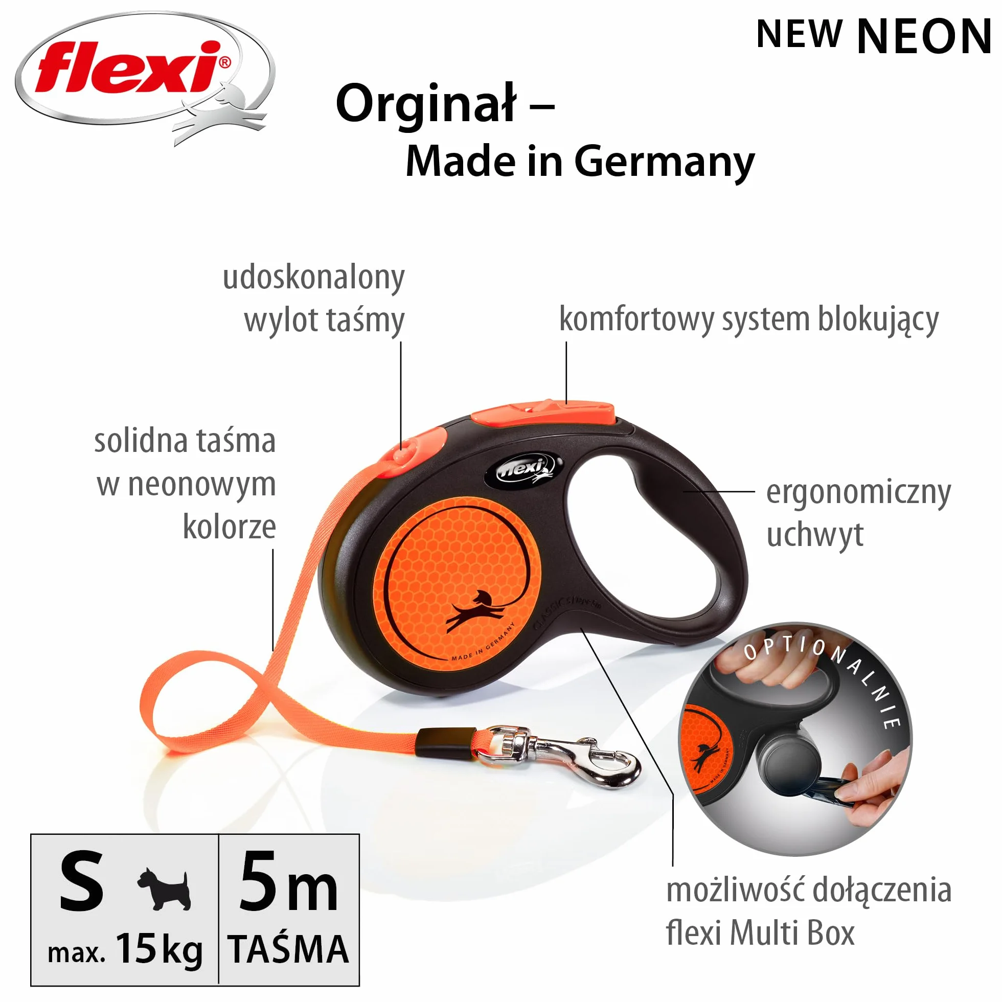 Flexi neonowa taśma smycz dla psa 5 m do 15 kg