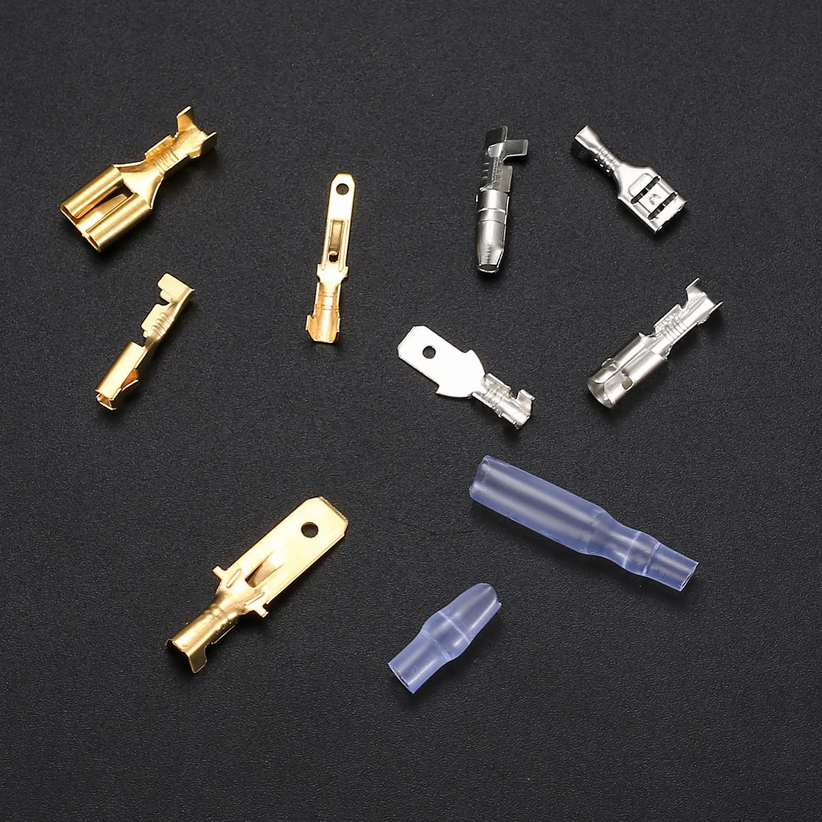 Vwoqiy 150 szt. męskich żeńskich złączy widełkowych, 2,8 mm, 3,2 mm, 4,8 mm, 6,3 mm, bloki zaciskowe drutu, złącza widełkowe z tuleją izolacyjną (dwukolorowe 150)