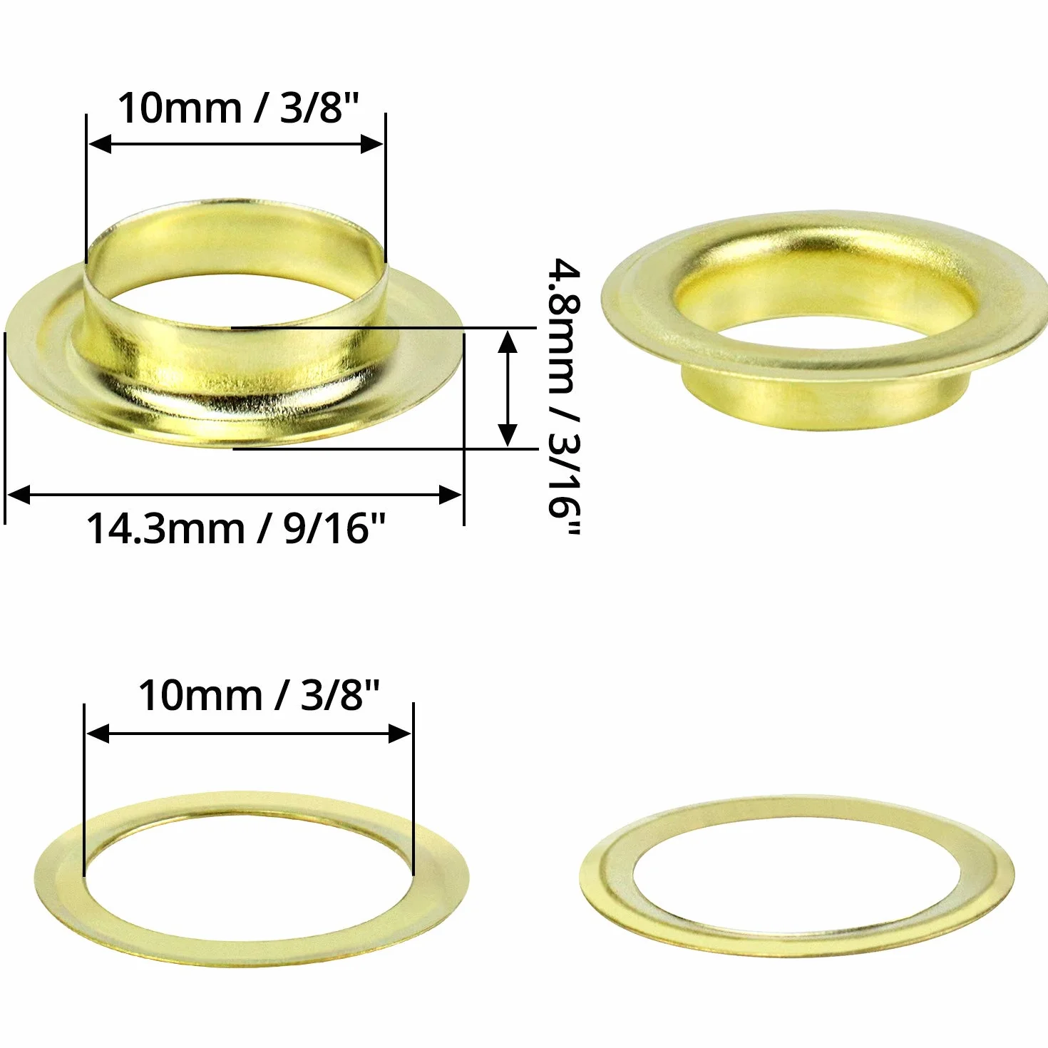 QWORK Zestaw narzędzi do przelotek, 500 sztuk przelotek i 500 sztuk podkładek do oczek, 10 mm (3/8 cala), do butów, odzieży, plandek z tkaniny skórzanej, Gold
