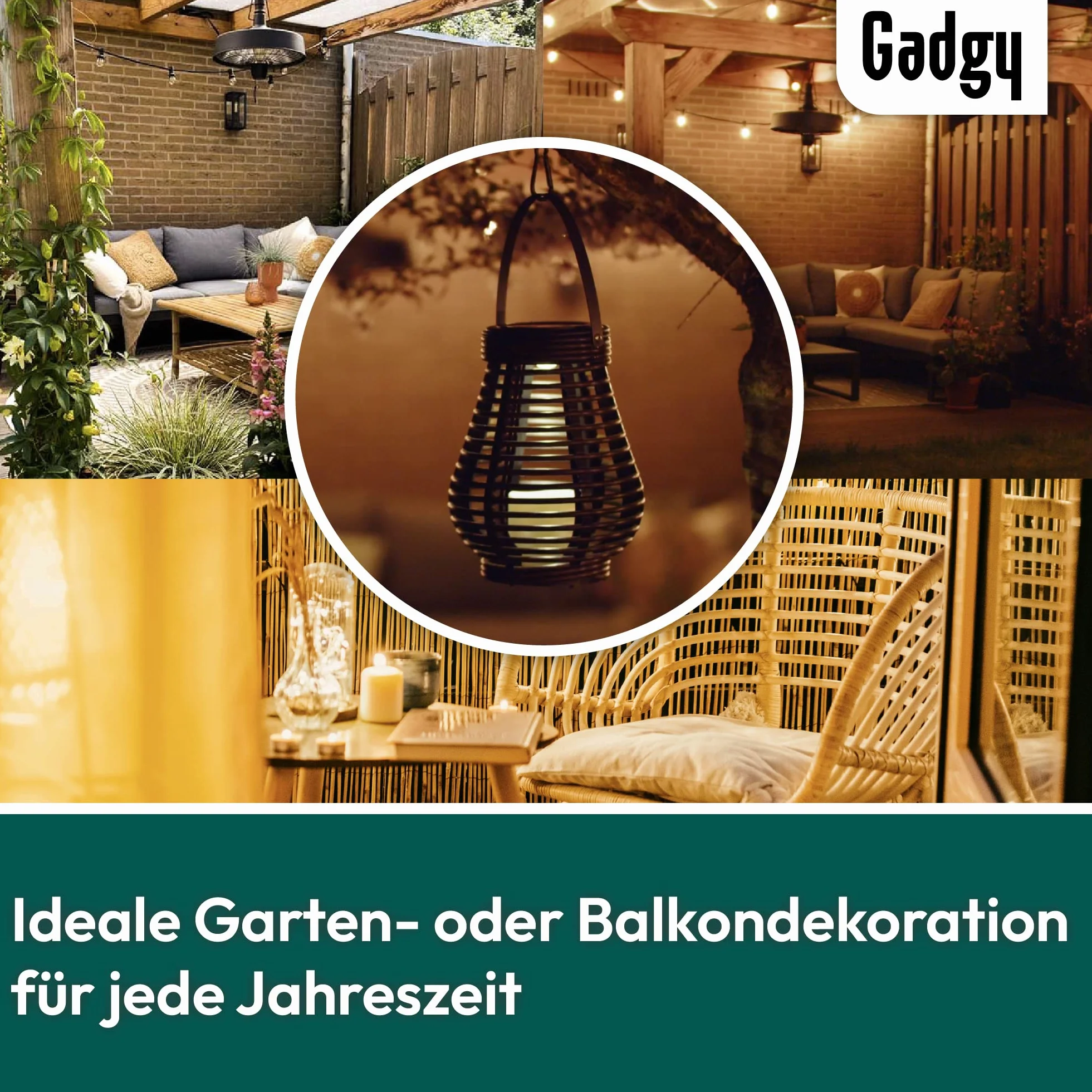 Gadgy ® Zestaw solarnych latarni ogrodowych rattanowe | brązowy marmurkowy plastik | 2 sztuki kształt kropli i kuli l światło ogrodowe na zewnątrz