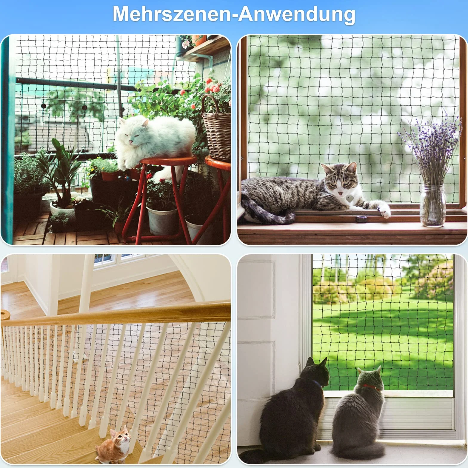Aystkniet Siatka dla kota na balkon, 2 x 3 m, wzmocniona drutem, z linką mocującą, gwoździe, opaski kablowe, odporna na ugryzienia i rozerwanie, odporna na działanie promieni UV, siatka chroniąca