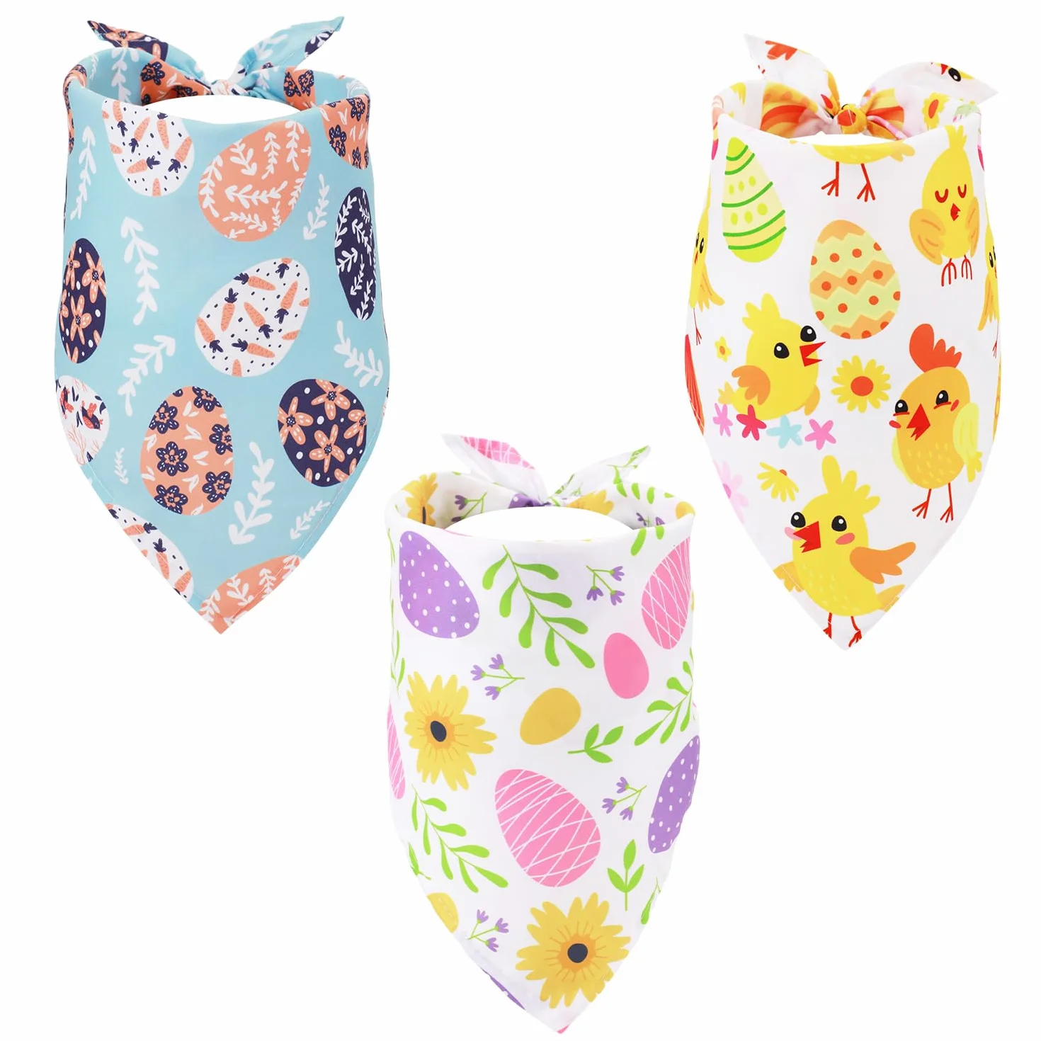 3 Szt. Wielkanocna Bandana dla Psa, 70x48cm Urocza Wielkanocny Trójkatny Szalik dla zwierzaka Jajko Wielkanocne Kwiat Kurczak Wielkanocne Sliniaki dla Szczeniat dla Psów Prezent Wielkanocny