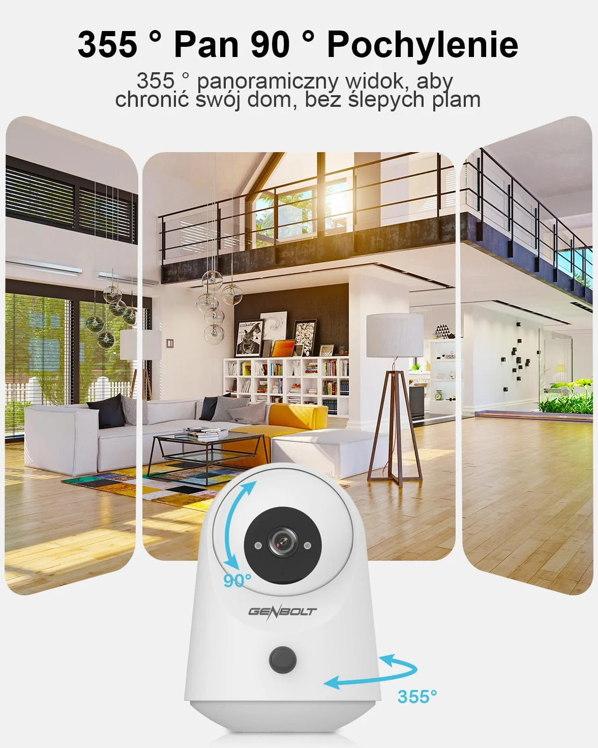 GENBOLT 2K Kameras Bezpieczeństwa WiFi Wewnętrzna, Pan Tilt Kamera dla zwierząt i bateria 5000 mAh, IP Kamera CCTV Niania Kamera dla psa Elektroniczna niania z detekcją PIR