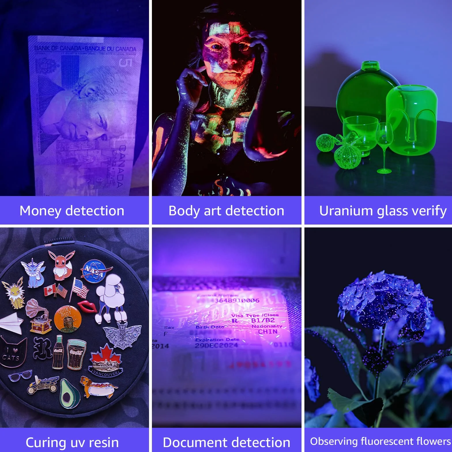 Lepro Lampa UV, 21 diod LED 395 nm, wykrywacz czarnego światła do moczu zwierząt, plam, pluskiew na dywanie lub podłodze, fałszywy banknot i inne, 3 baterie AAA w zestawie