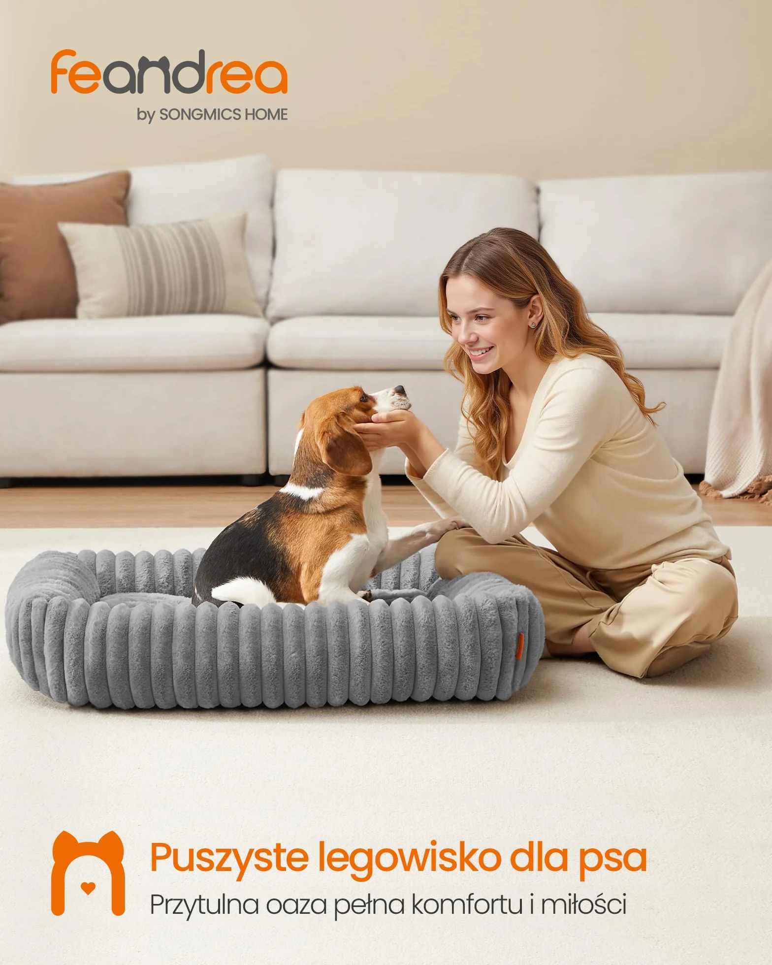 Feandrea Legowisko dla psa, duże ortopedyczne legowisko dla psa, zmywalna poduszka, miękkie, miękkie wypełnienie, 91 x 68 x 18 cm, gołębia szarość PGW312GD01