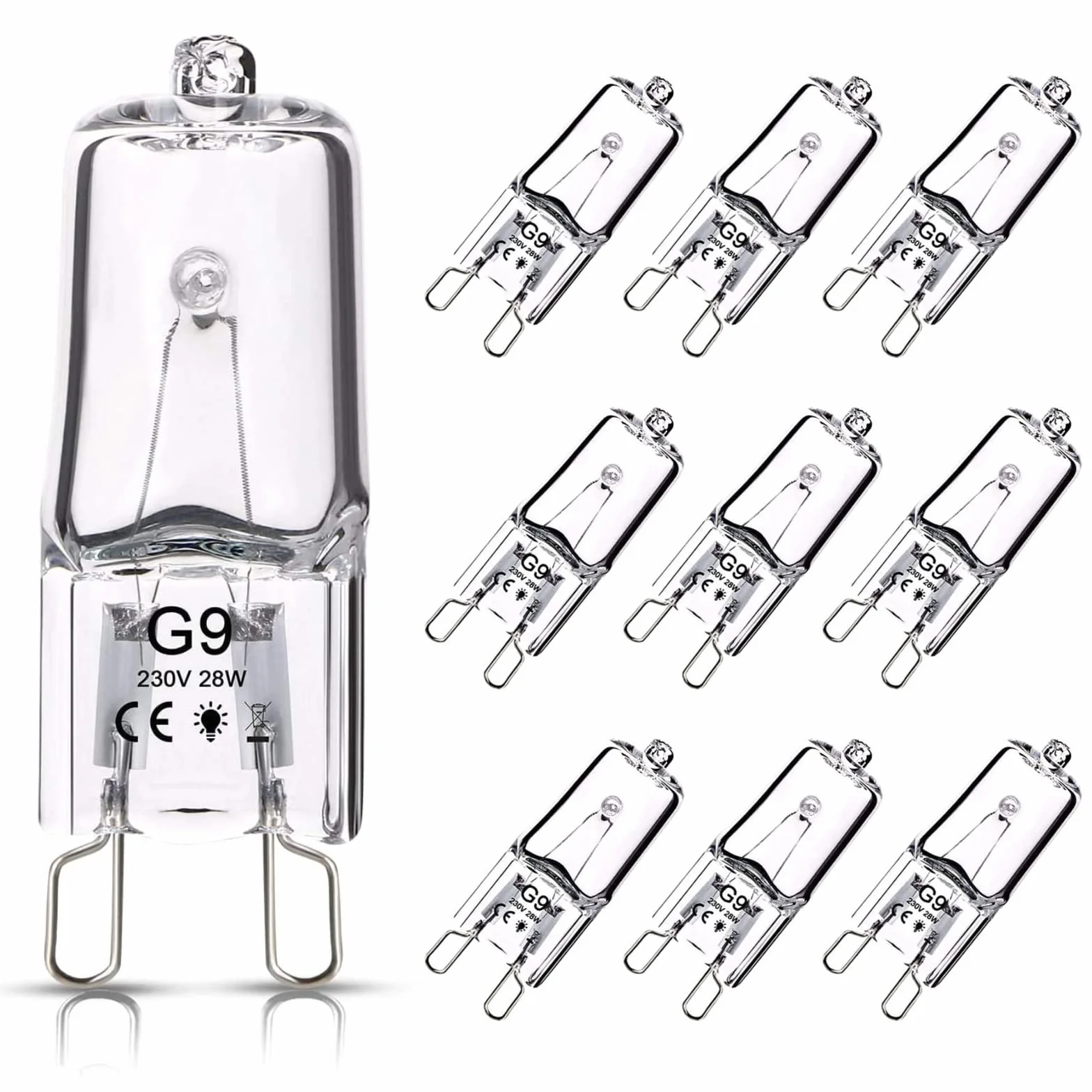 OSDUE Żarówki halogenowe G9 28 W Żarówki halogenowe 230 V 2800 K, ciepła biel, możliwość ściemniania, lampy halogenowe, lampa z cokołem wtykowym, 10 sztuk