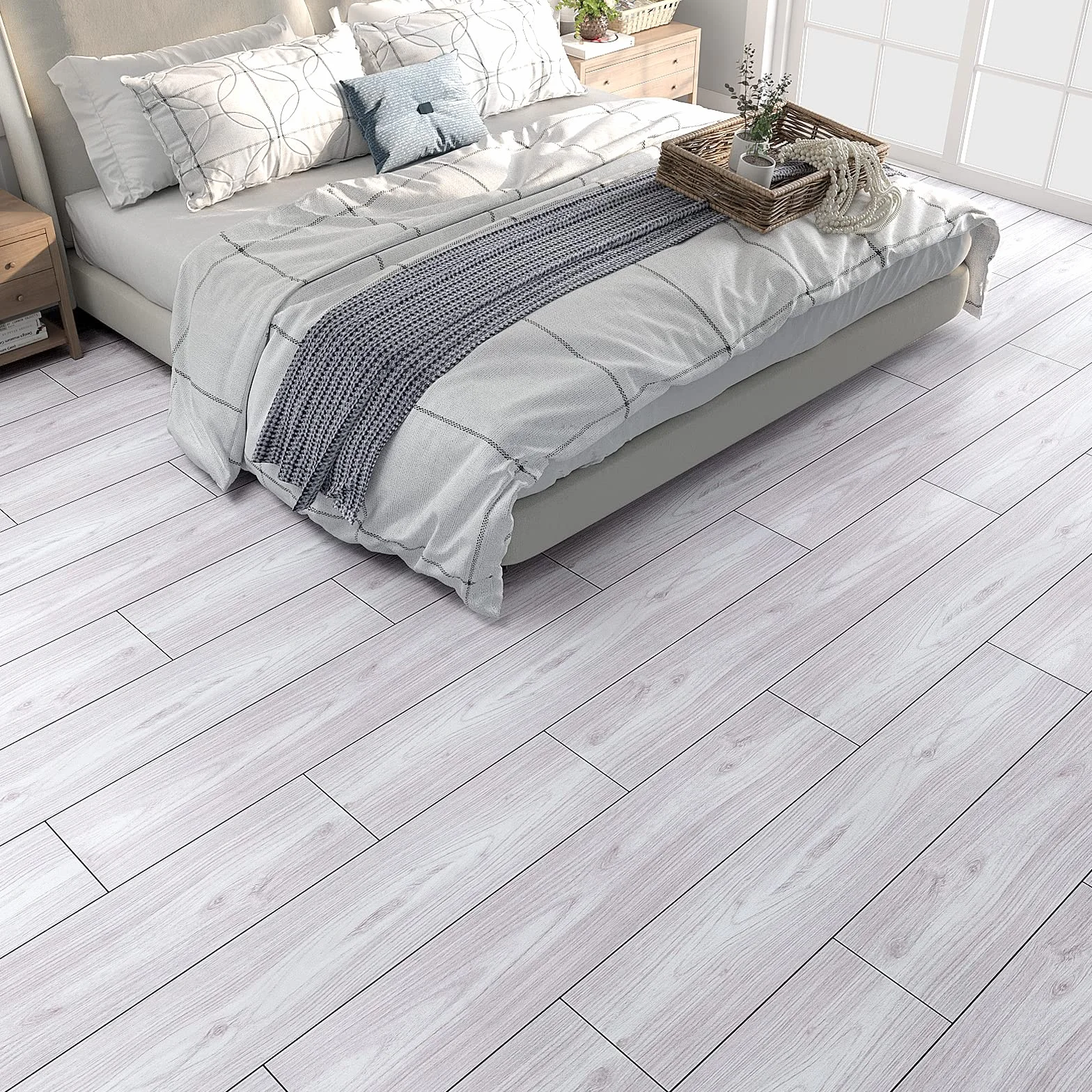 VEELIKE PVC Klej Podłoga Efekt Drewna Płytki Naklejki Wodoodporne 90cm×15cm 12 Sztuk