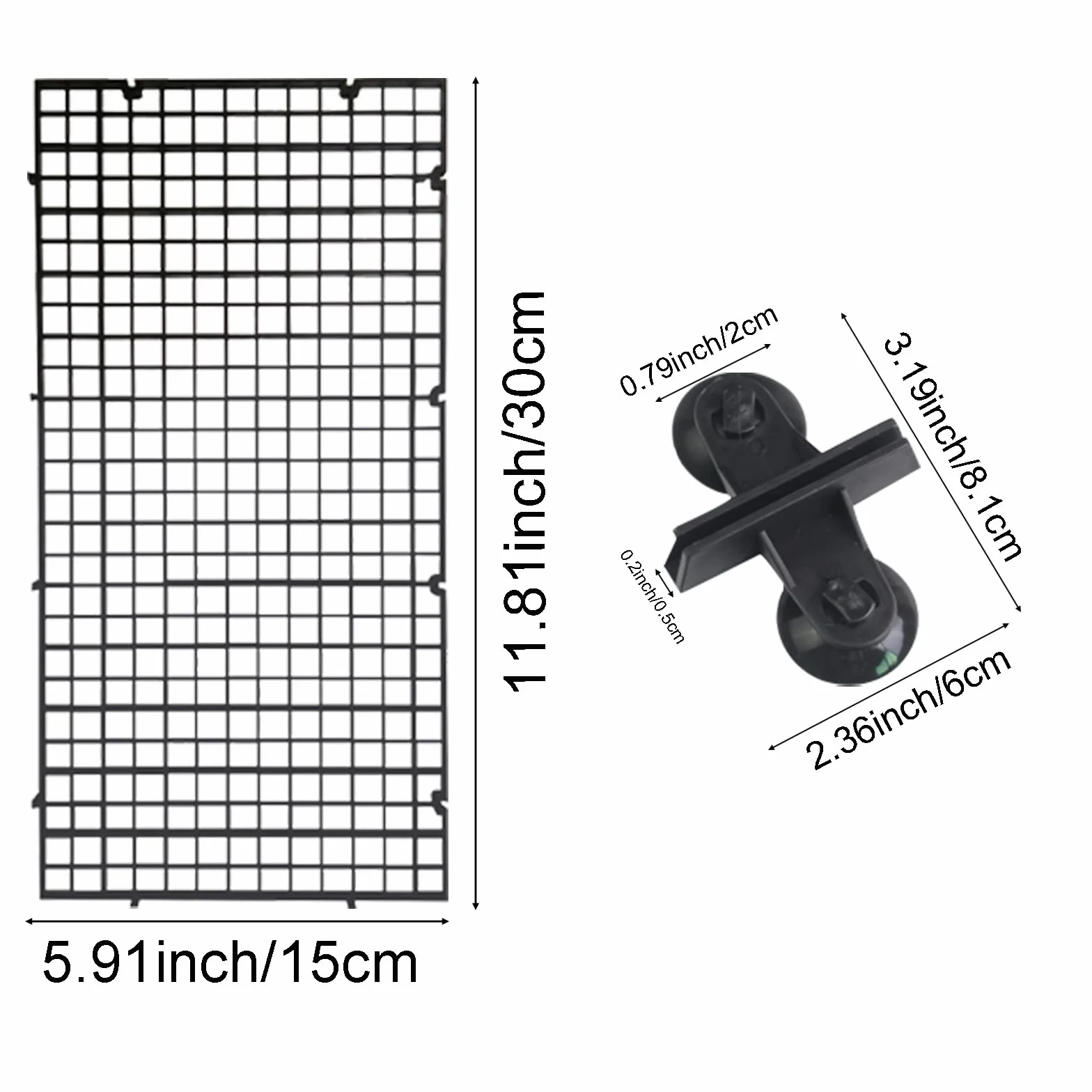 8 przegródek do akwarium, plastikowa siatka filtrująca do akwarium, ścianka działowa do akwarium, płytka filtracyjna, taca z 10 klipsami przyssawkowymi (30 x 15 cm)