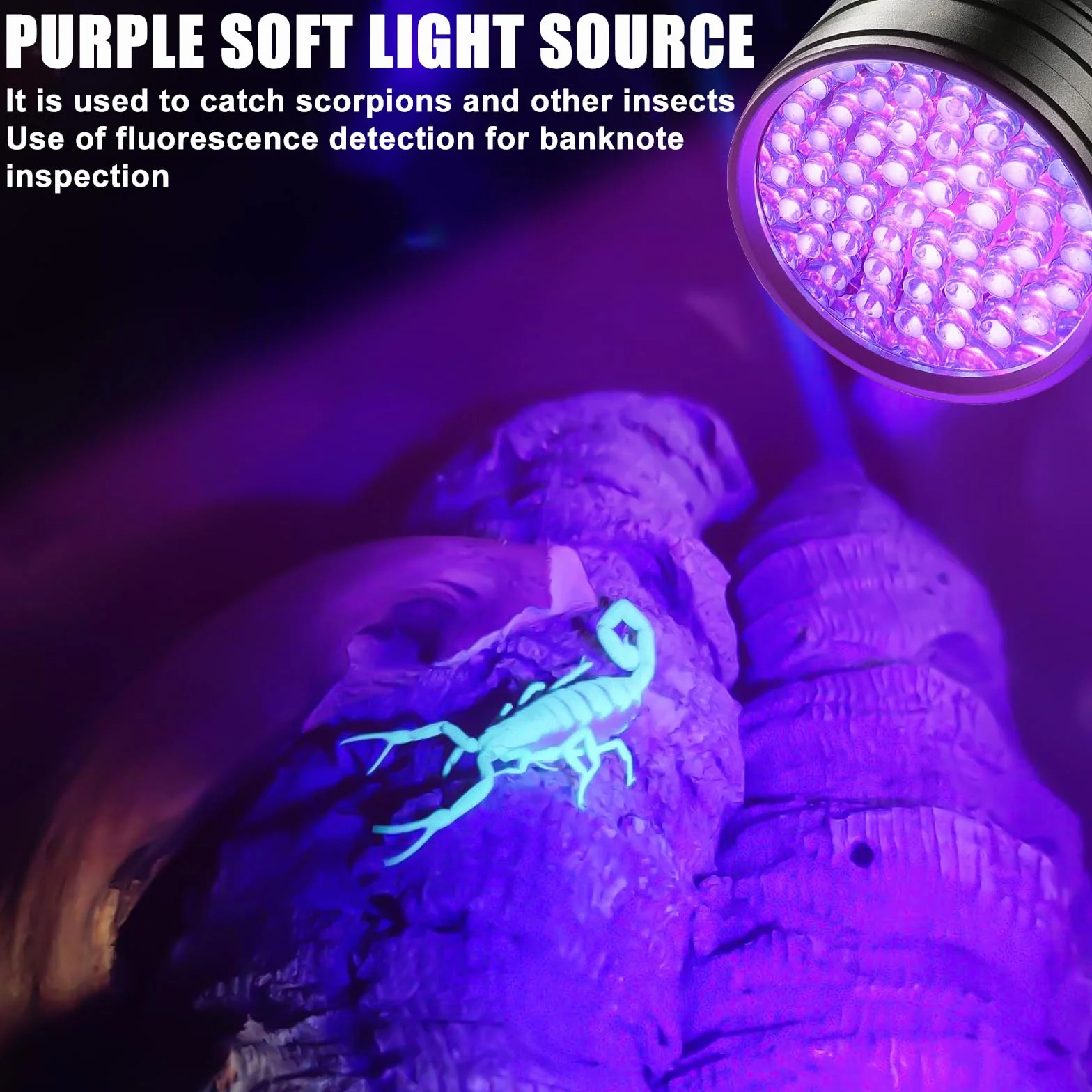 BAIFULAI 2 sztuki latarki UV z 51 diodami LED, lampa UV, bursztynowy detektor moczu, tester banknotów