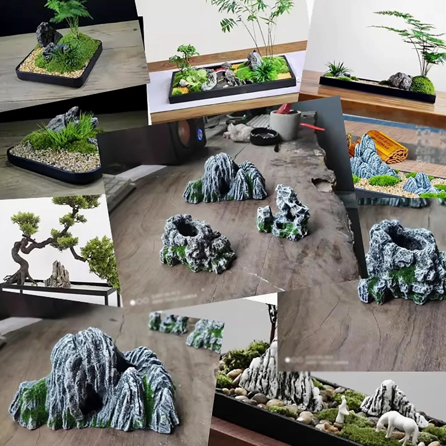 Dekoracja domu: Symulowane Rockeries, Miniaturowe kamienie górskie, dekoracyjne skały do akwariów, mikro-krajobraz akcesoria do bonsai i roślin doniczkowych (10,7 cm)