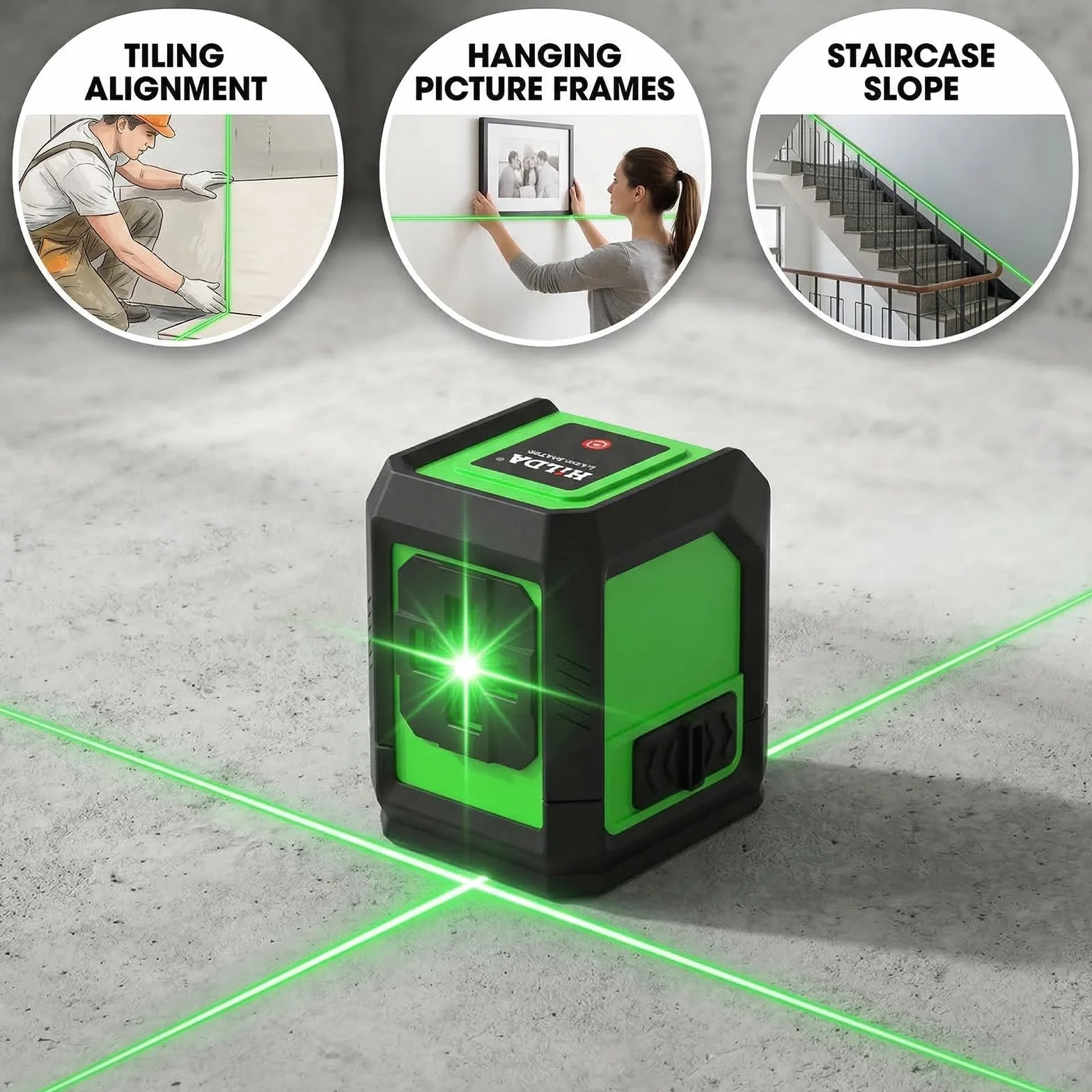 Laser krzyżowy ze statywem, poziomica laserowa ze statywem, samopoziomujący laser liniowy z podwójnym modułem laserowym, zielony laser krzyżowy do prac wewnętrznych i renowacji DIY