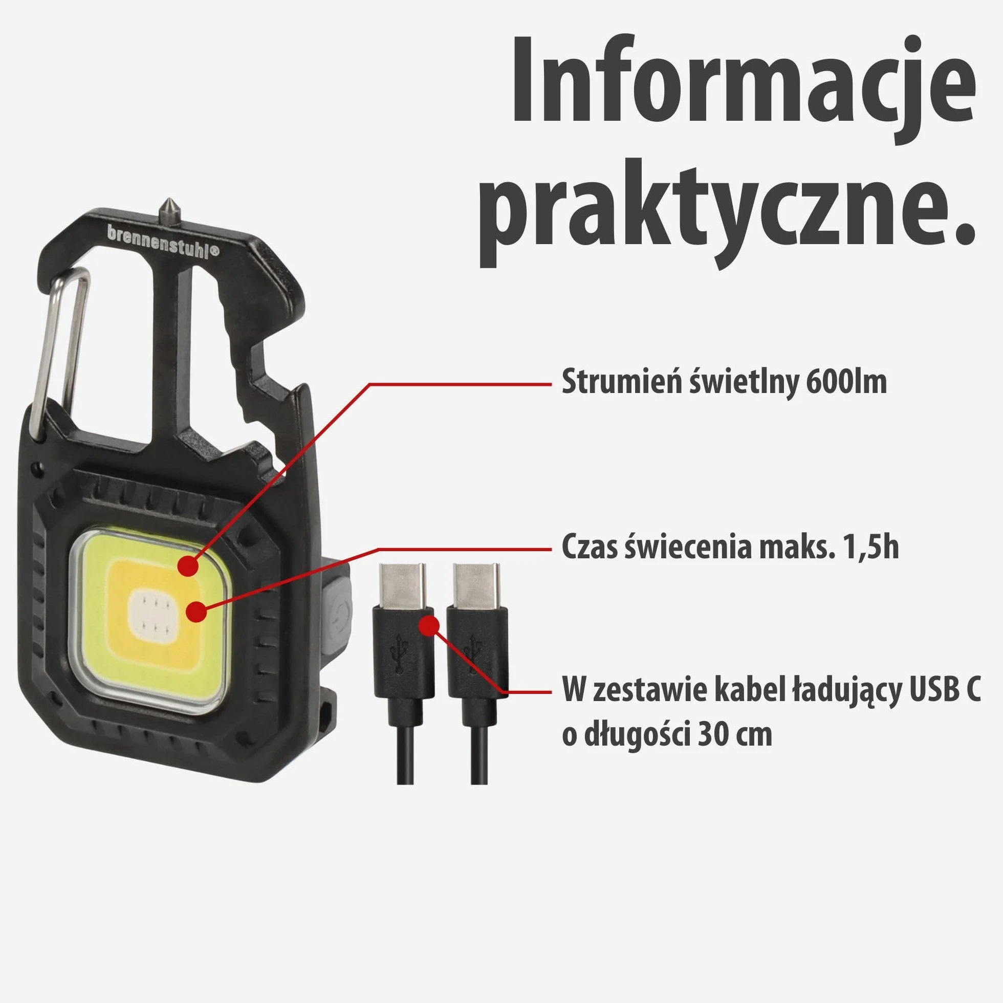 Brennenstuhl Mini LED Latarka MTL 600 A 600 lm, 7 trybów, akumulatorowa latarka warsztatowa