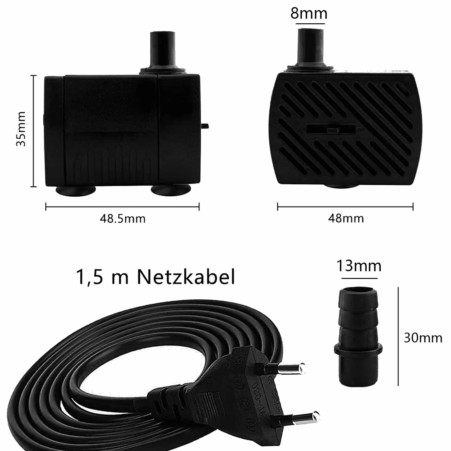 CAM2 Mini pompa wodna, bardzo cicha pompa do akwarium z kablem sieciowym 1,5 m, 350 l/h, 5 W, mała pompa głębinowa, 2 dysze do akwarium, stawu, ogrodu, studni