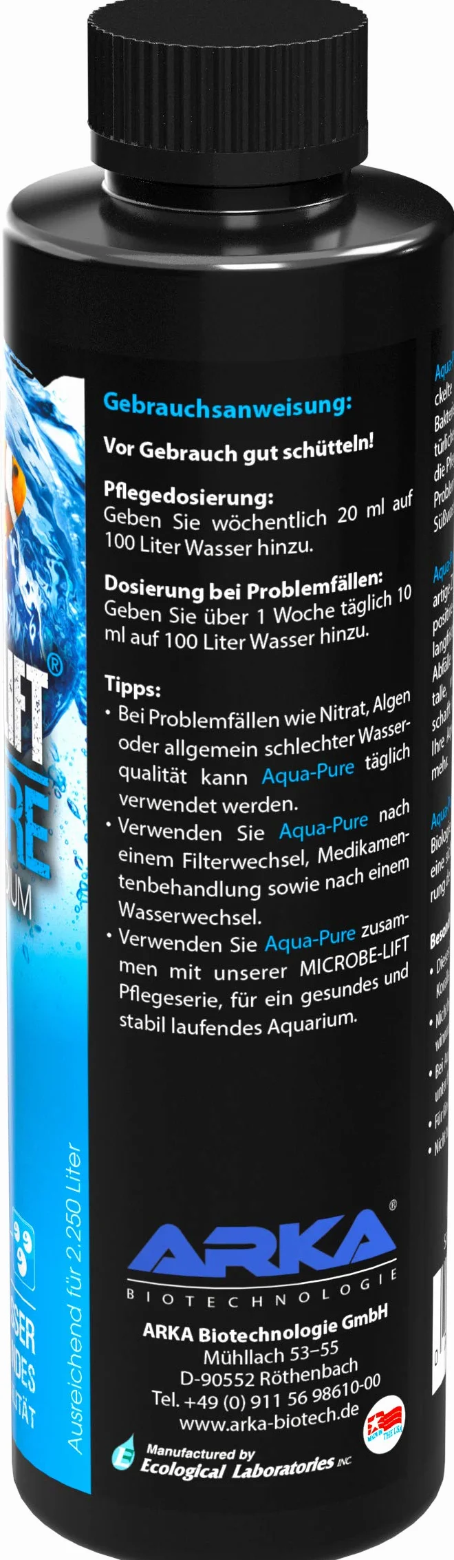 Microbe-Lift® - Aqua Pure | płynny oczyszczacz wody przeciwko mętnieniu dla krystalicznie czystej wody | 100% naturalny z bakteriami | do akwarium z wodą morską i słodką | pojemność: 236 ml