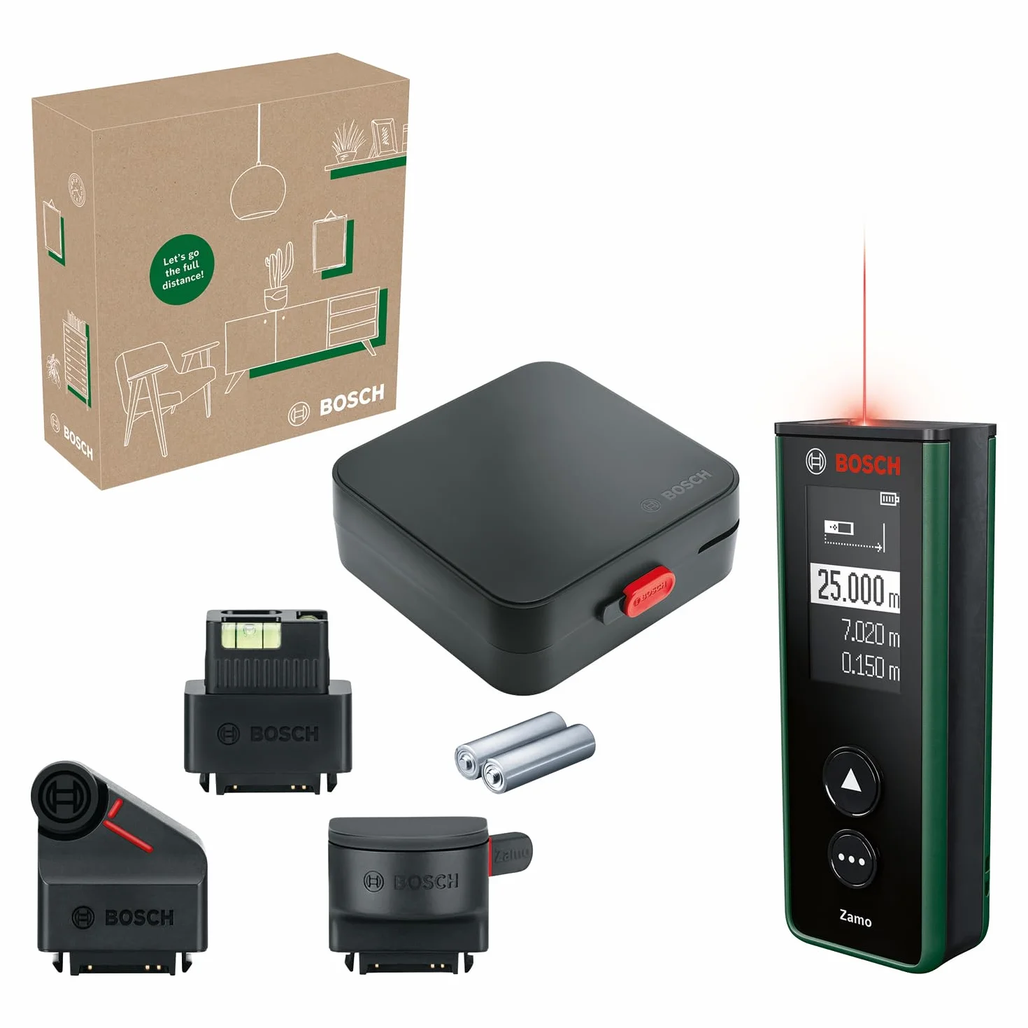 Bosch dalmierz laserowy Zamo czwartej generacji (łatwe i precyzyjne pomiary w zasięgu do 25 m, akumulatorki ładowane przez złącze USB-C®, opakowanie kartonowe E-Commerce)