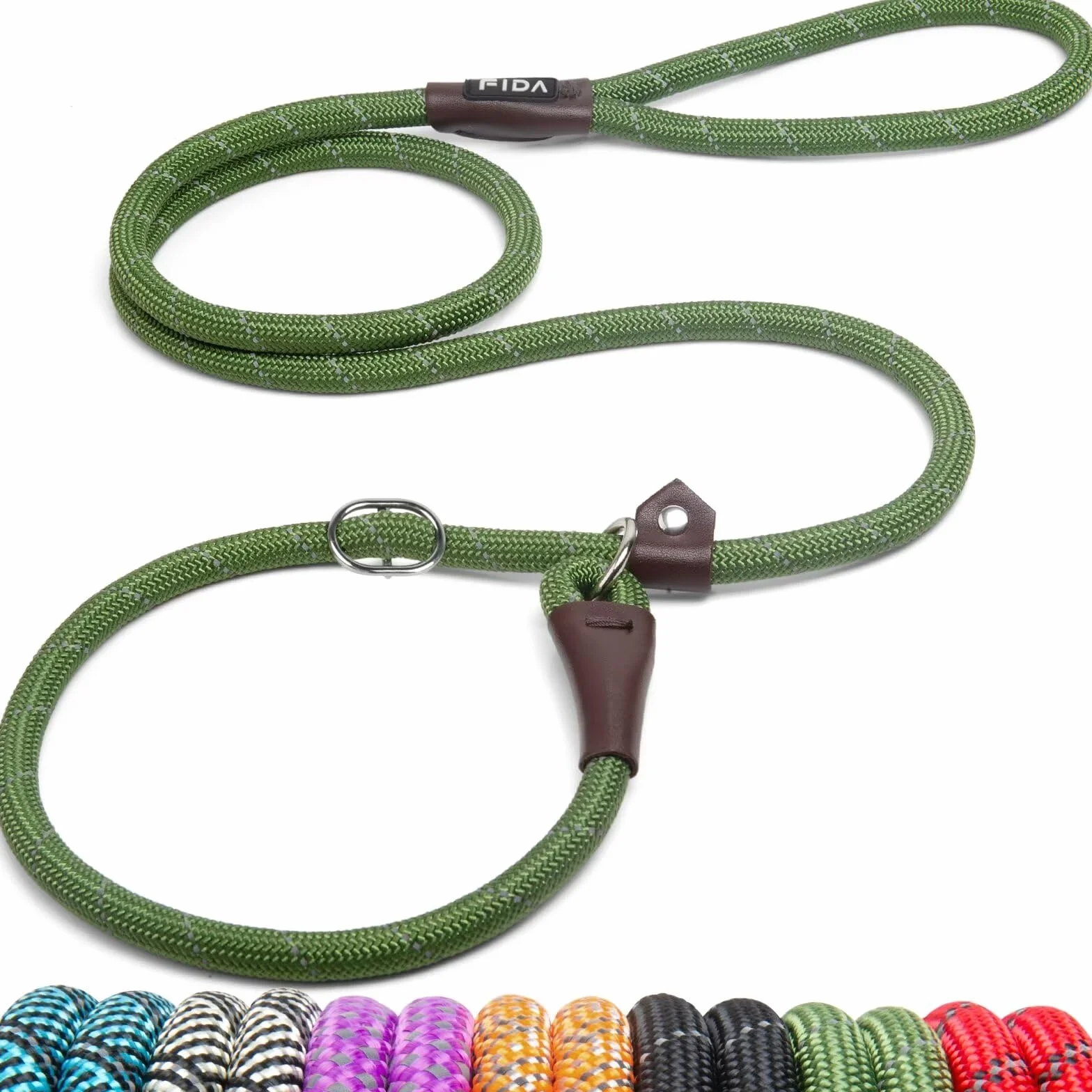 Fida Slip Rope Smycz do psa | 1,8m, jednolita wielkość, smycz Slip-On. Łatwa w użyciu, nie wymaga obroży ani uprzęży. Trwałe i odporne na warunki atmosferyczne liny wspinaczkowe z odblaskowymi szwami