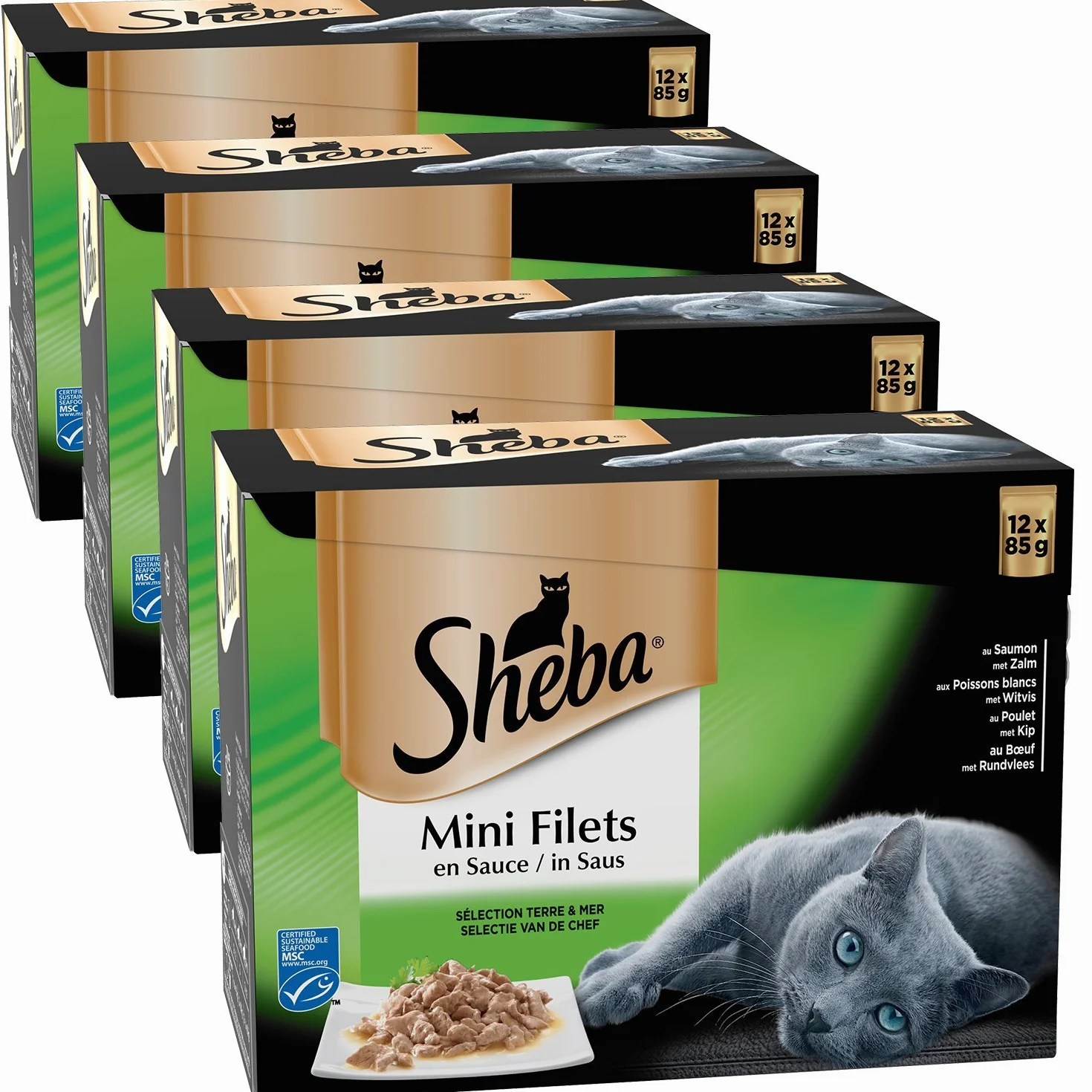 Sheba Mini filety w sosie dla dorosłych kotów - mokra karma dla kotów - selekcja lądowa i morska - Świeże woreczki 48 x 85g