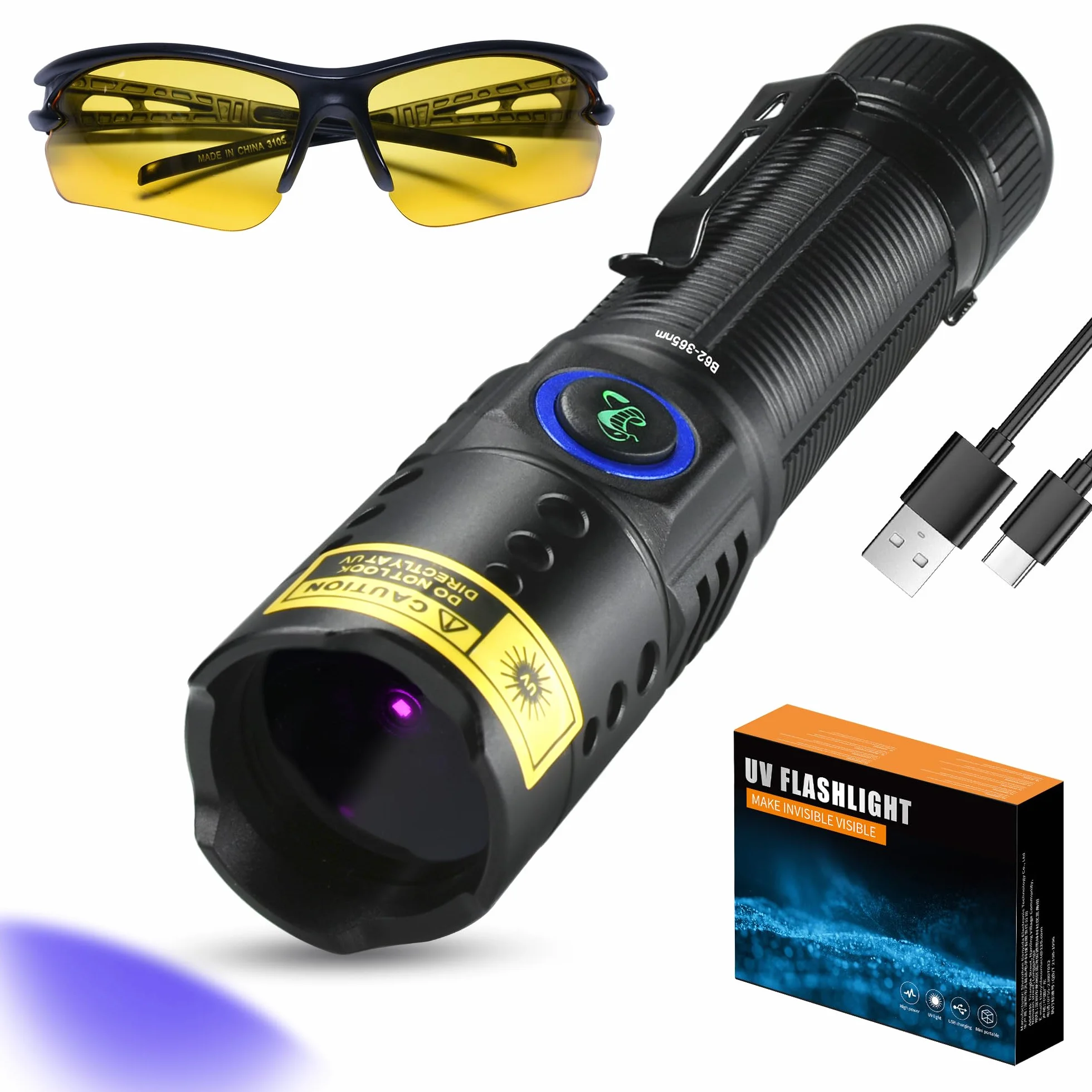 DARKBEAM Latarka UV 365 nm czarne światło LED ładowalna mini ultrafioletowa do wycieku AC, utwardzania żywicy, kleju UV