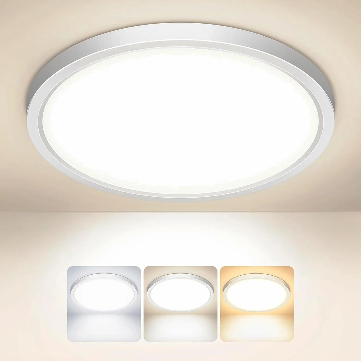 Lampa sufitowa LED Płaska okrągła lampa sufitowa, 1500LM Ultracienka lampa sufitowa, 3000K/4000K/6500K, nowoczesna lampa łazienkowa IP44 wodoodporna do salonu, łazienki, Ø18CM
