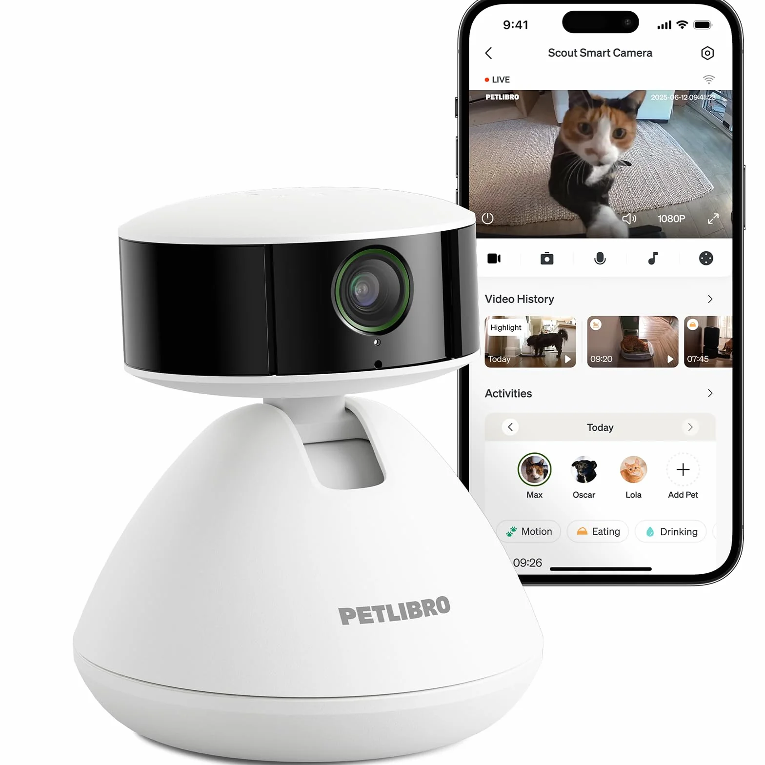 PETLIBRO Kamera dla zwierząt domowych z aplikacją, 360° HD kamera dla psa, sterowana sztuczną inteligencją, do użytku w pomieszczeniach, do rozpoznawania wielu zwierząt, śledzenie aktywności