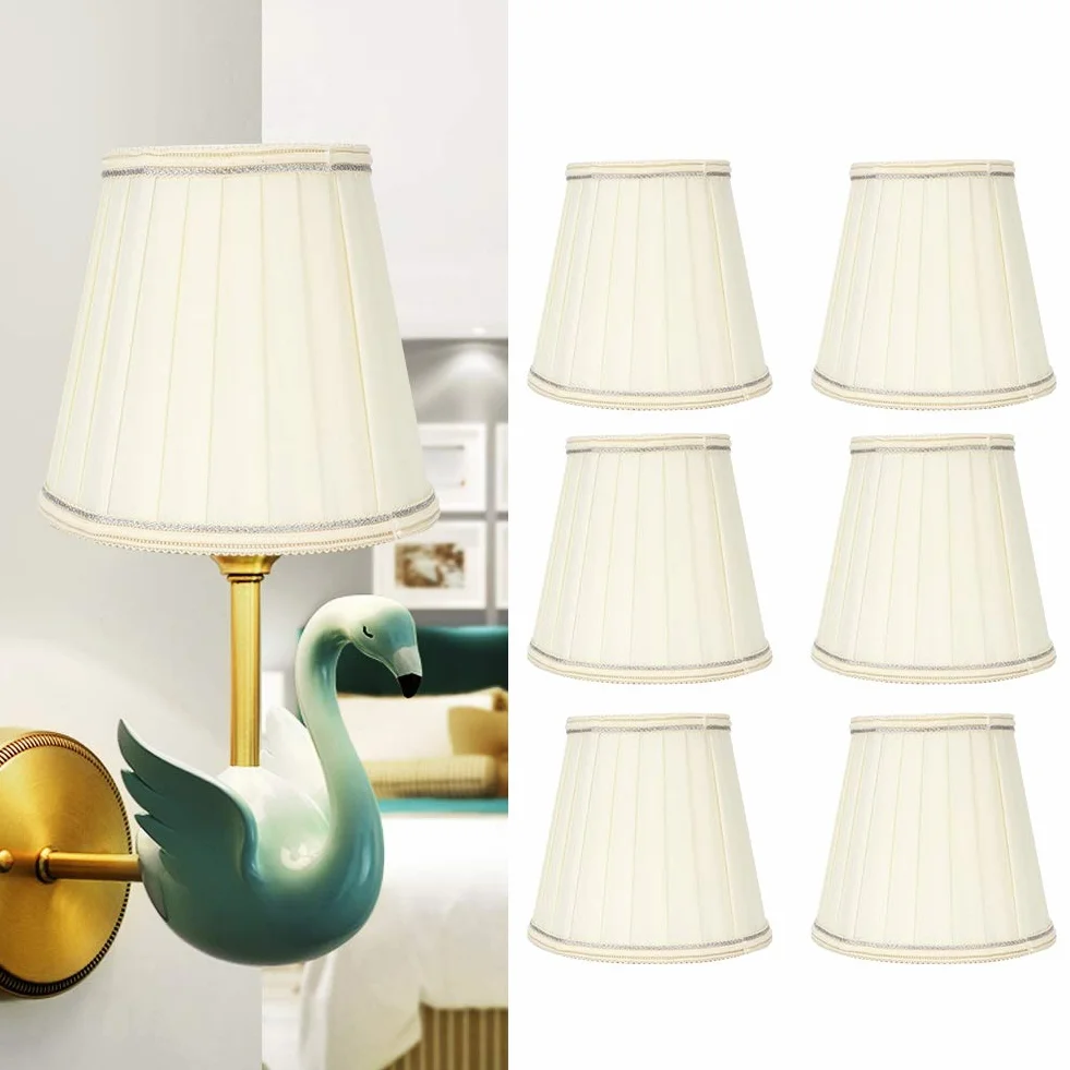 Nowoczesny Tkaninowy Abażur z Koronkową Krawędzią, E14, 3,5x5,1x5,5 Cala, 6 Sztuk, do Lamp Stołowych i Ściennych