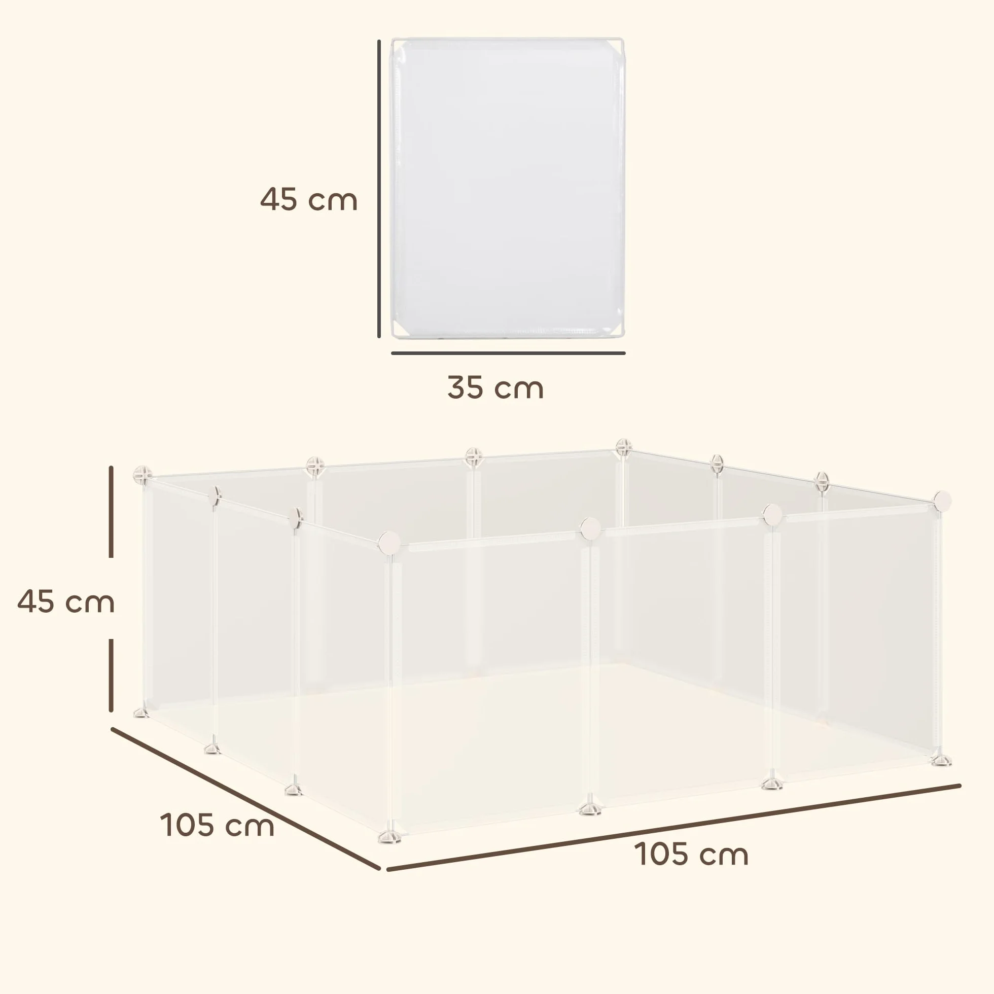 PawHut Wybieg dla małych zwierząt domowych, kojec dla małych zwierząt domowych, 12 płyt, biały, metal, żywica PP, 105 x 105 x 45 cm