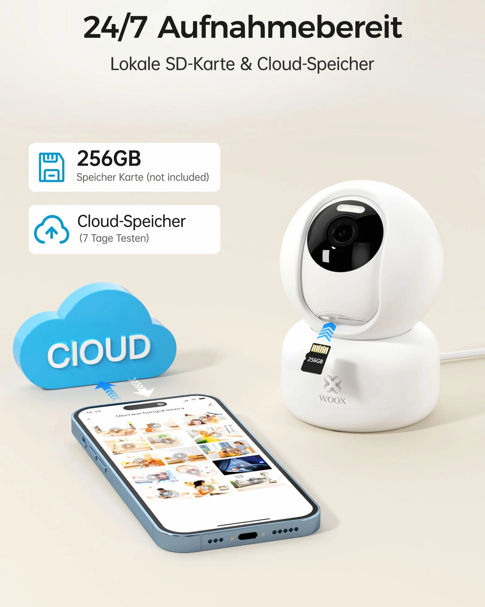 Woox Kamera do monitoringu wewnątrz 2K 360° WLAN z noktowizorem, rozpoznawanie osób, automatyczne śledzenie, dwukierunkowe audio