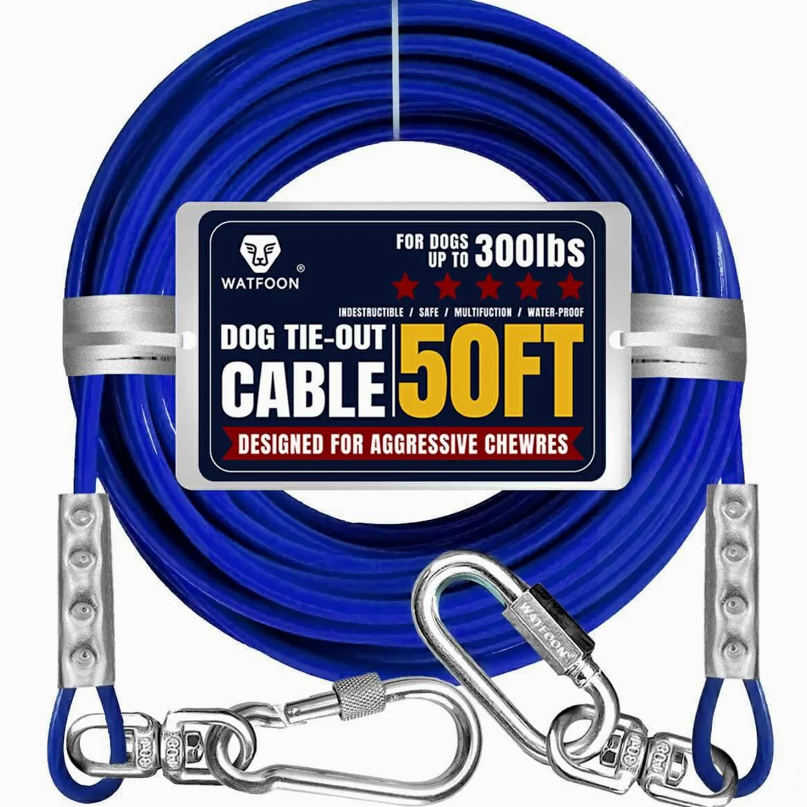 Kabel do mocowania dla psów o wadze do 136 kg, 15 m, bardzo mocny, 453 kg, wytrzymałość na zerwanie, smycz treningowa, kabel do biegania dla psa, do ogrodu, parku, na kemping, na zewnątrz, 136 kg, 15
