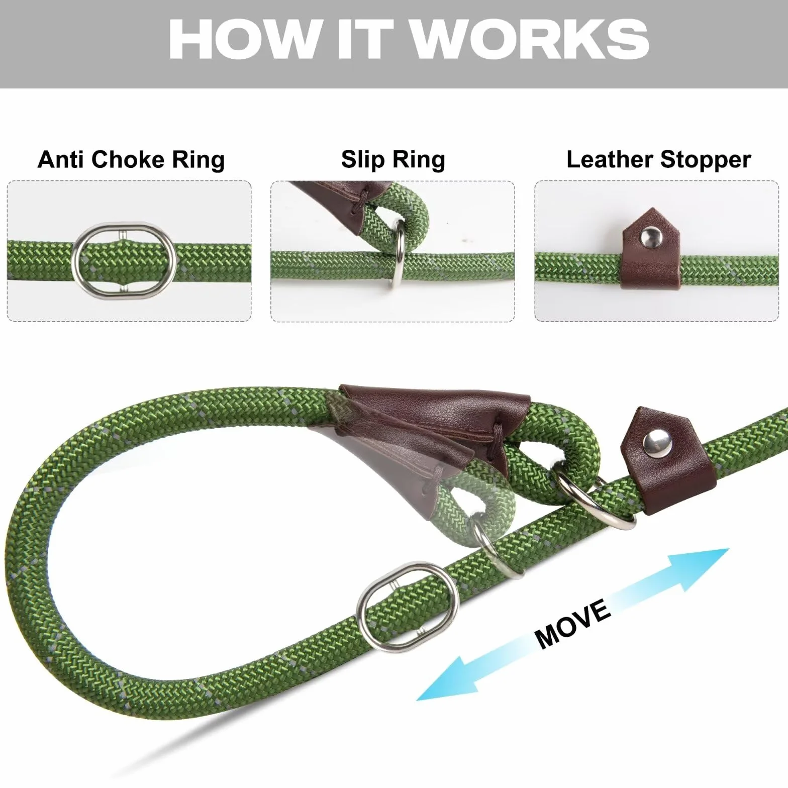 Fida Slip Rope Smycz do psa | 1,8m, jednolita wielkość, smycz Slip-On. Łatwa w użyciu, nie wymaga obroży ani uprzęży. Trwałe i odporne na warunki atmosferyczne liny wspinaczkowe z odblaskowymi szwami