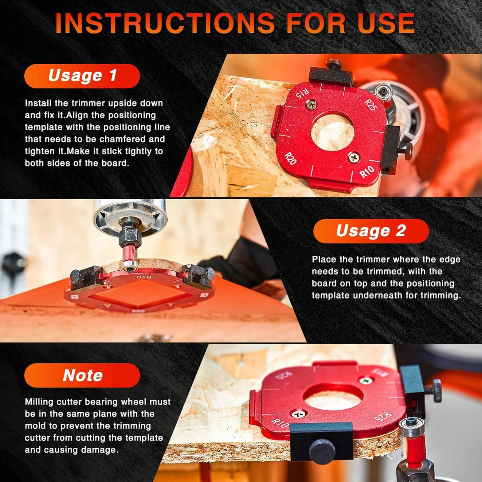 2PCS Ustaw Radius JIG ROUTER 4 w 1 10–25R i 30–50R Aluminium Aluminium Zaokrąglone Narożniki ROUTER ROUTER BITSPLE ROUTER