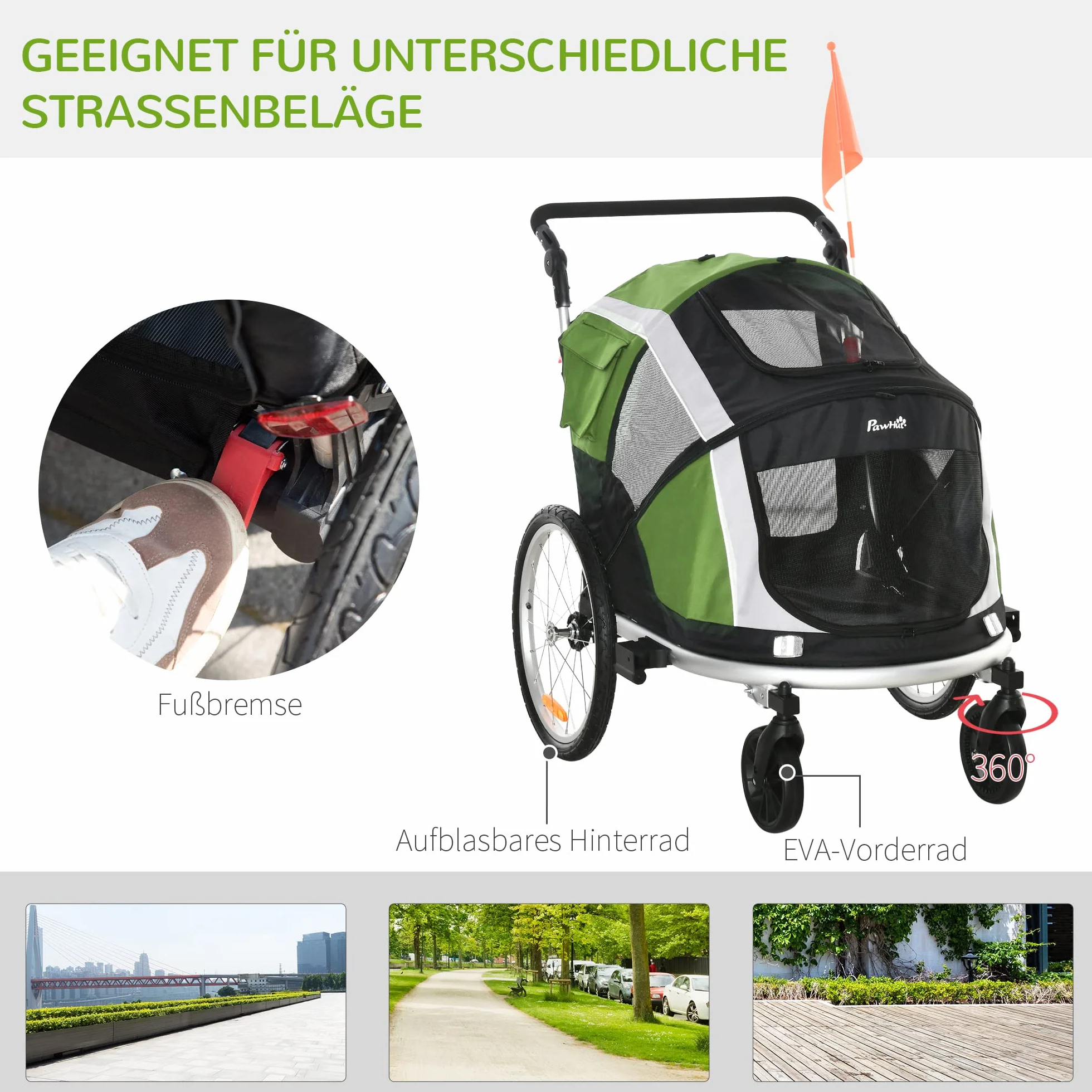 PawHut 2-in-1 Hundeanhänger klappbar Haustier Fahrradanhänger Hundetransporter Hunde Fahrrad Anhänger atmungsaktiv Aluminium Oxford Gewebe 150 x 82 x 108 cm