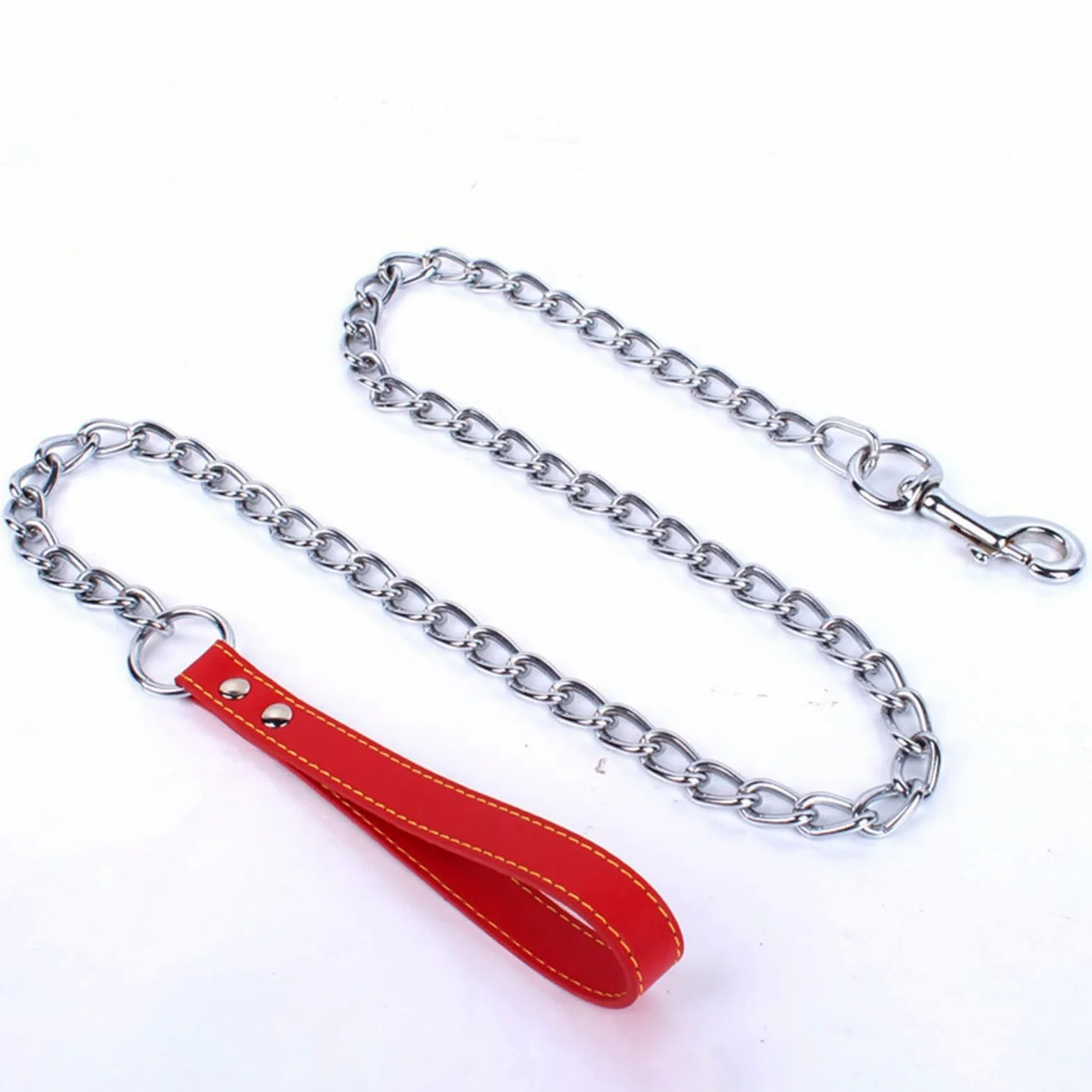 wysuwana smycz dla psa Wytrzymały metalowy łańcuszek Smycz dla psa ze skórzaną rączką Długa mocna smycz kontrolna Outdoor Pet Traction Rope Anti Bite Chain (Kolor: Schwarz) (Czerwony)