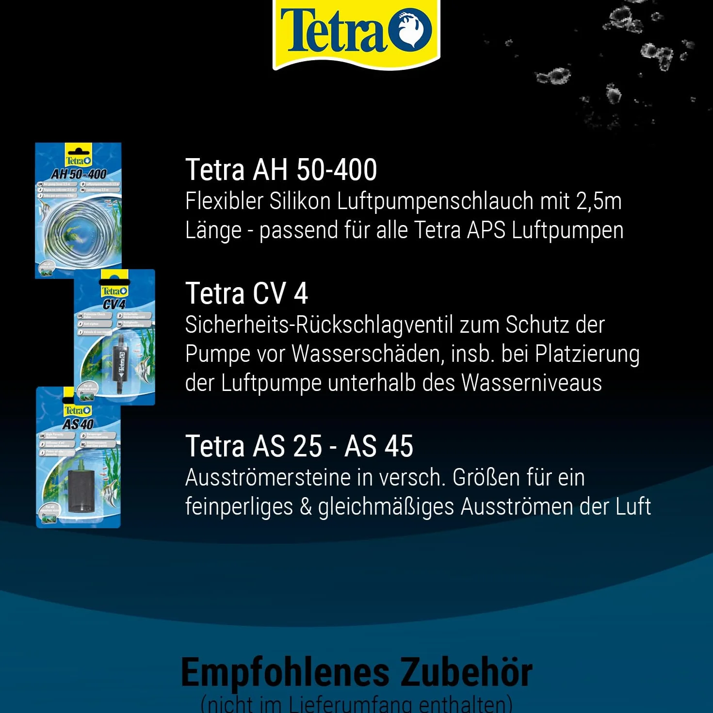 Tetra APS 100 pompa powietrza do akwarium – cicha pompa membranowa do akwariów o pojemności 50-100 l, czarna