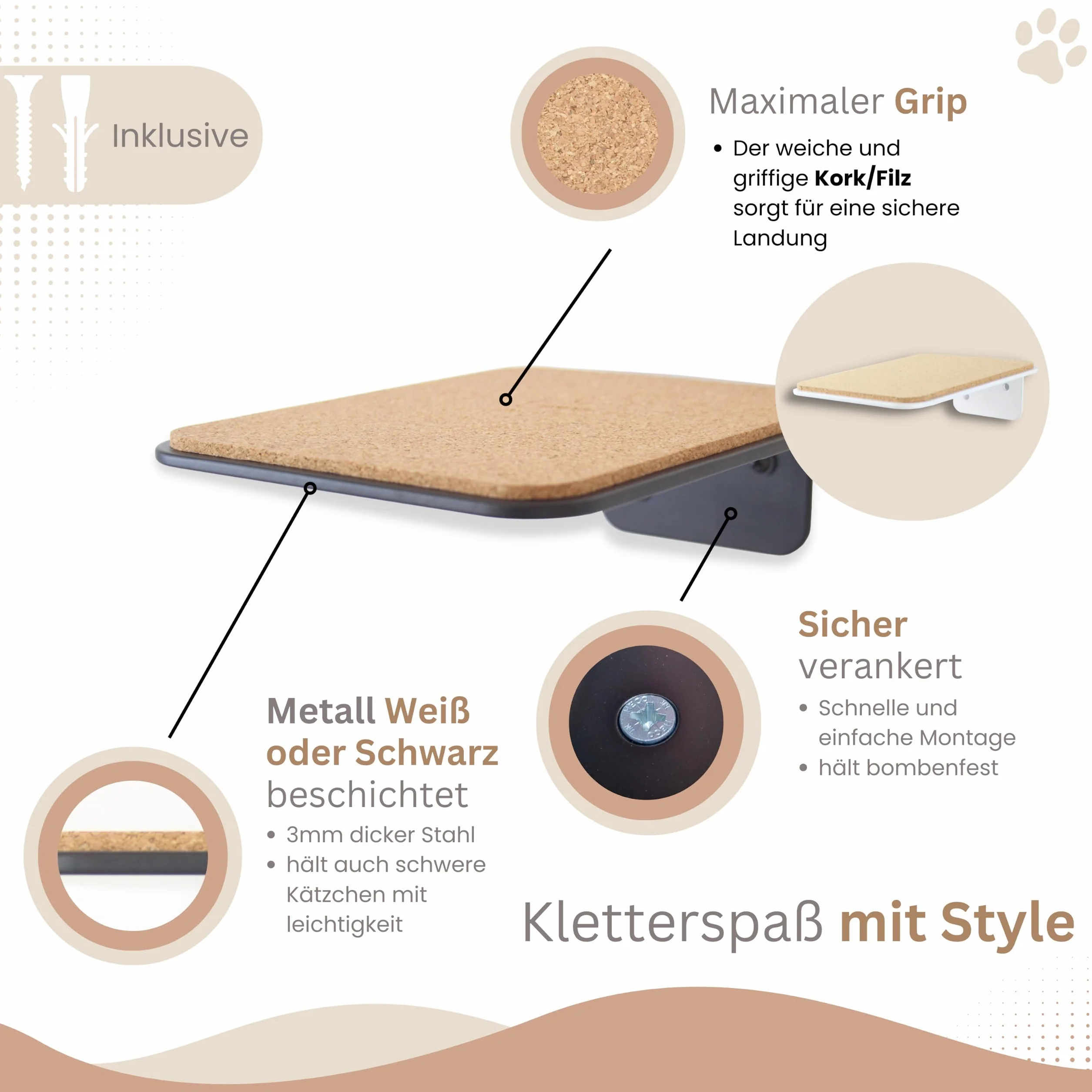 AZANO® Zestaw 3 schodów dla kotów, ścianka do wspinaczki, drabinka metalowa, rozmiar S