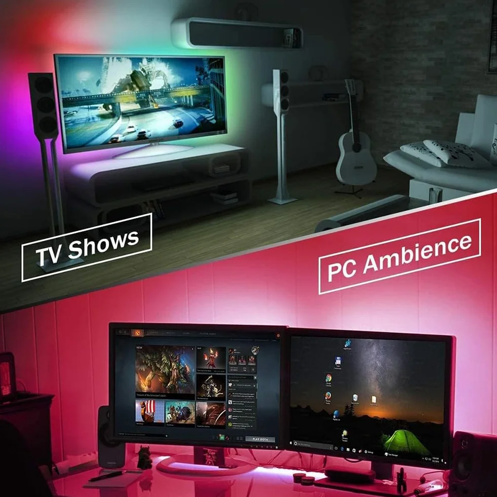 TV LED Podświetlenia 2M, Bluetooth APP Control, Music Sync Color Changing, wrażliwy Mic, Timing Function, USB Powered, Taśma LED do dekoracji kuchni w sypialni TV
