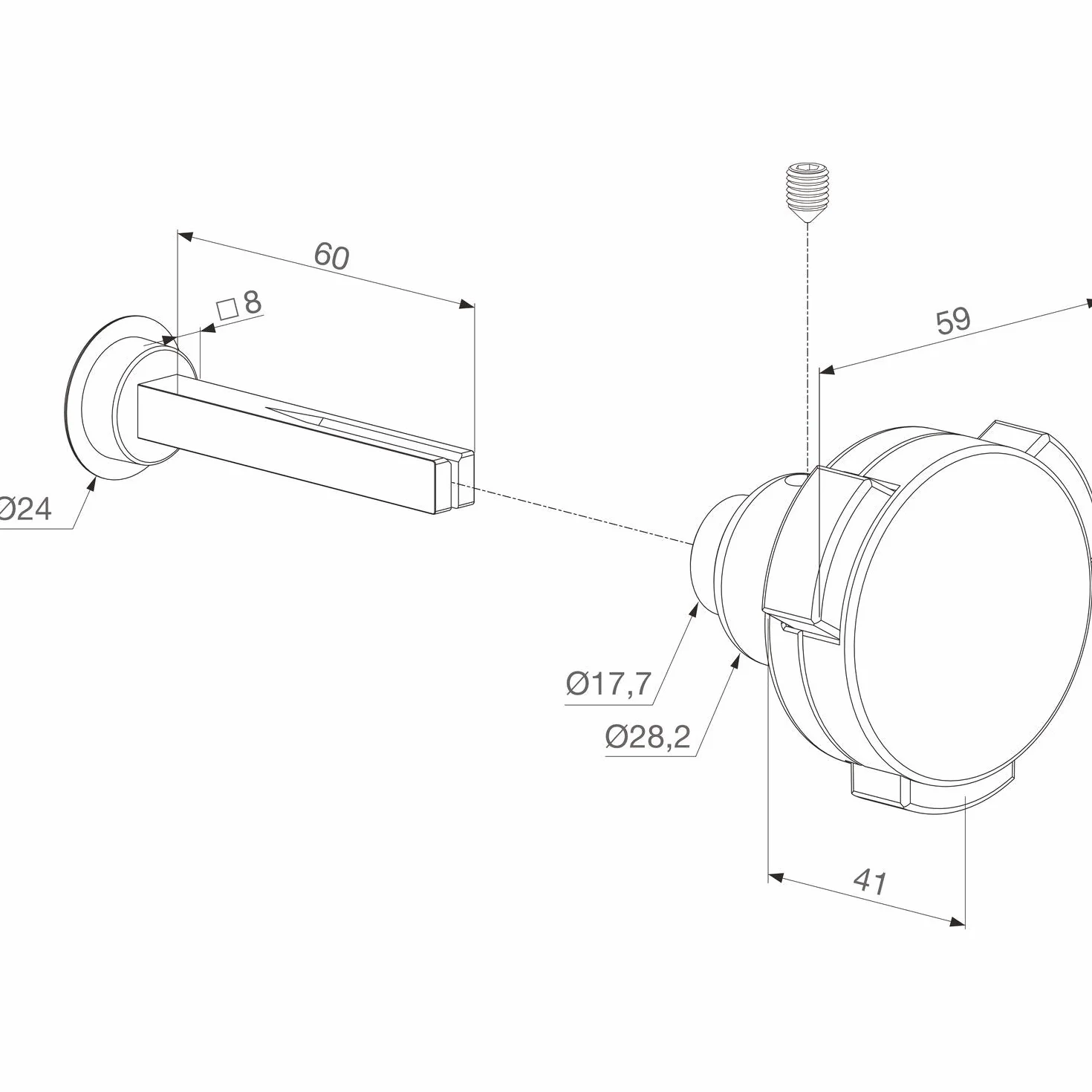 Locinox Klamka guzikowa KIDLOC 2,59/54,6/41 mm, VK 8x60 mm, stal nierdzewna/biegun, srebrna/czarna