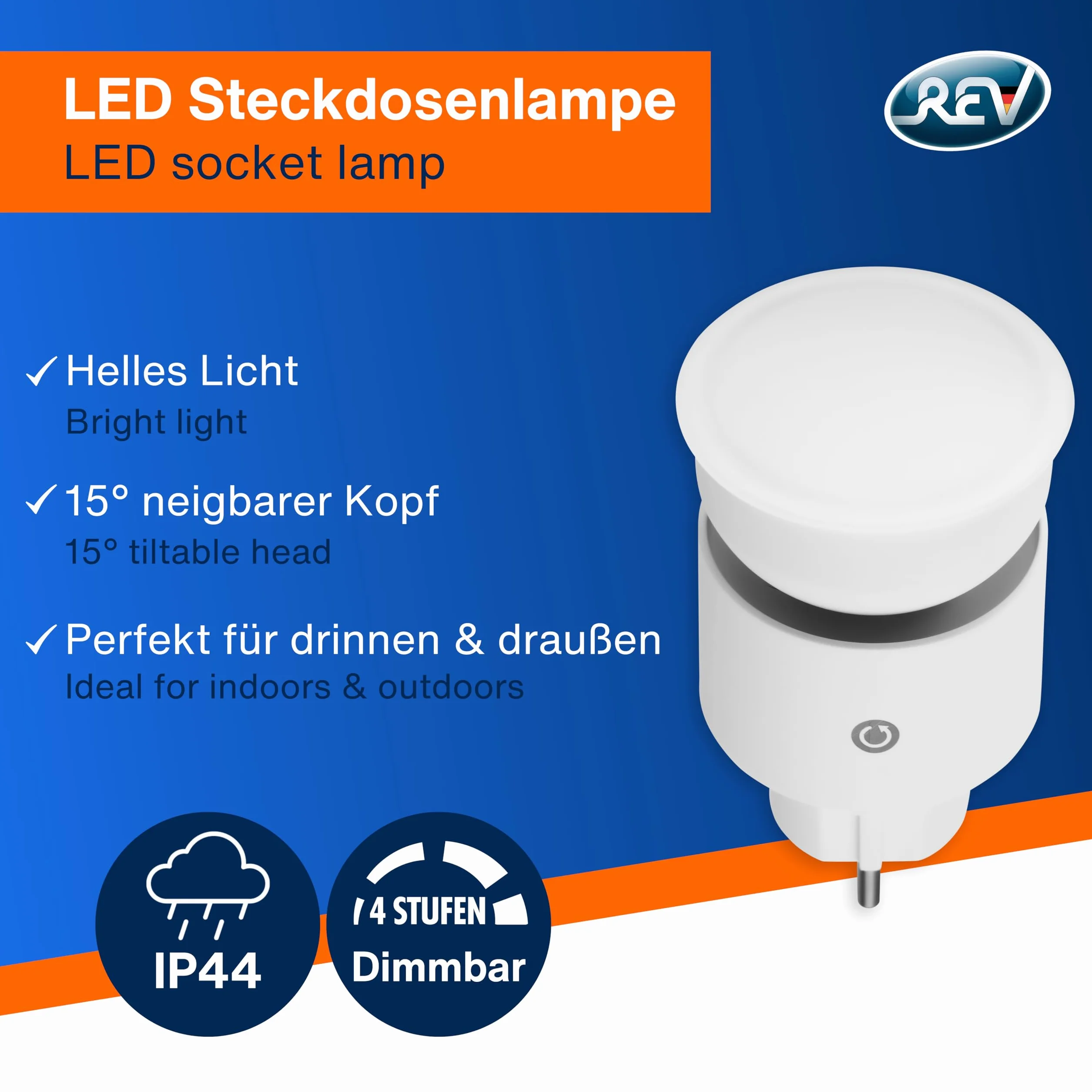 REV Lampa z gniazdkiem elektrycznym 10W 850lm 3000K 4-stopniowe ściemnianie biała