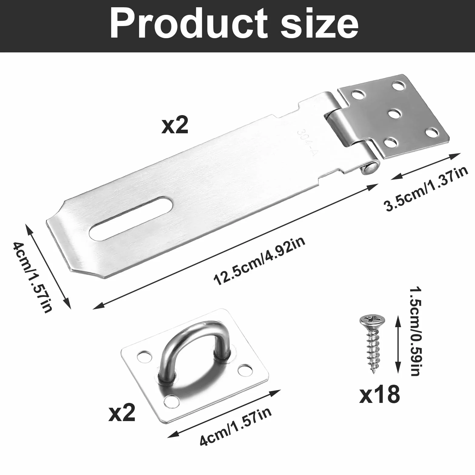 2 sztuki skobel 12,7 cm, zasuwa, rygiel blokada, stal nierdzewna 304 rygiel blokada skobel, rygiel nakładkowy, zabezpieczenia skobel z śrubami rygla do zamka przegubowego, szafki, bram