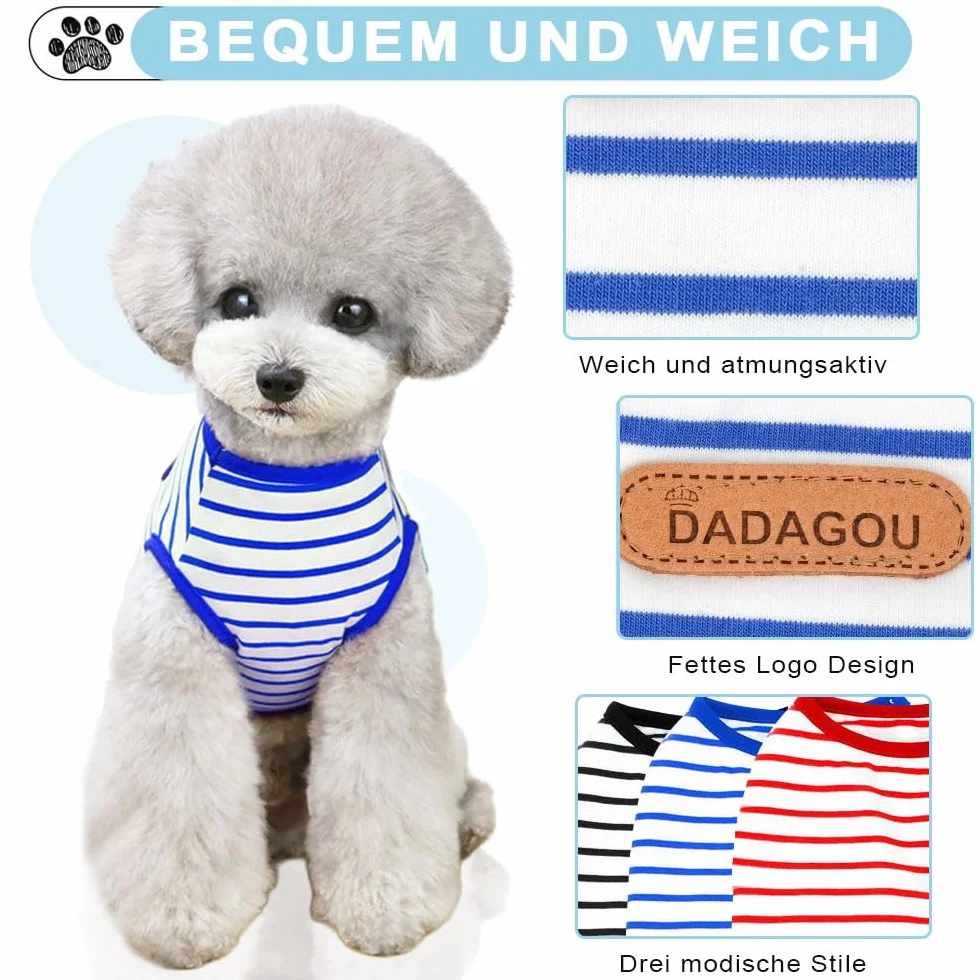 Voarge T-shirt z paskami dla psów, letnia koszulka dla szczenniaków, miękka bawełna odzież dla małych i średnich psów kot (czerwony, M)