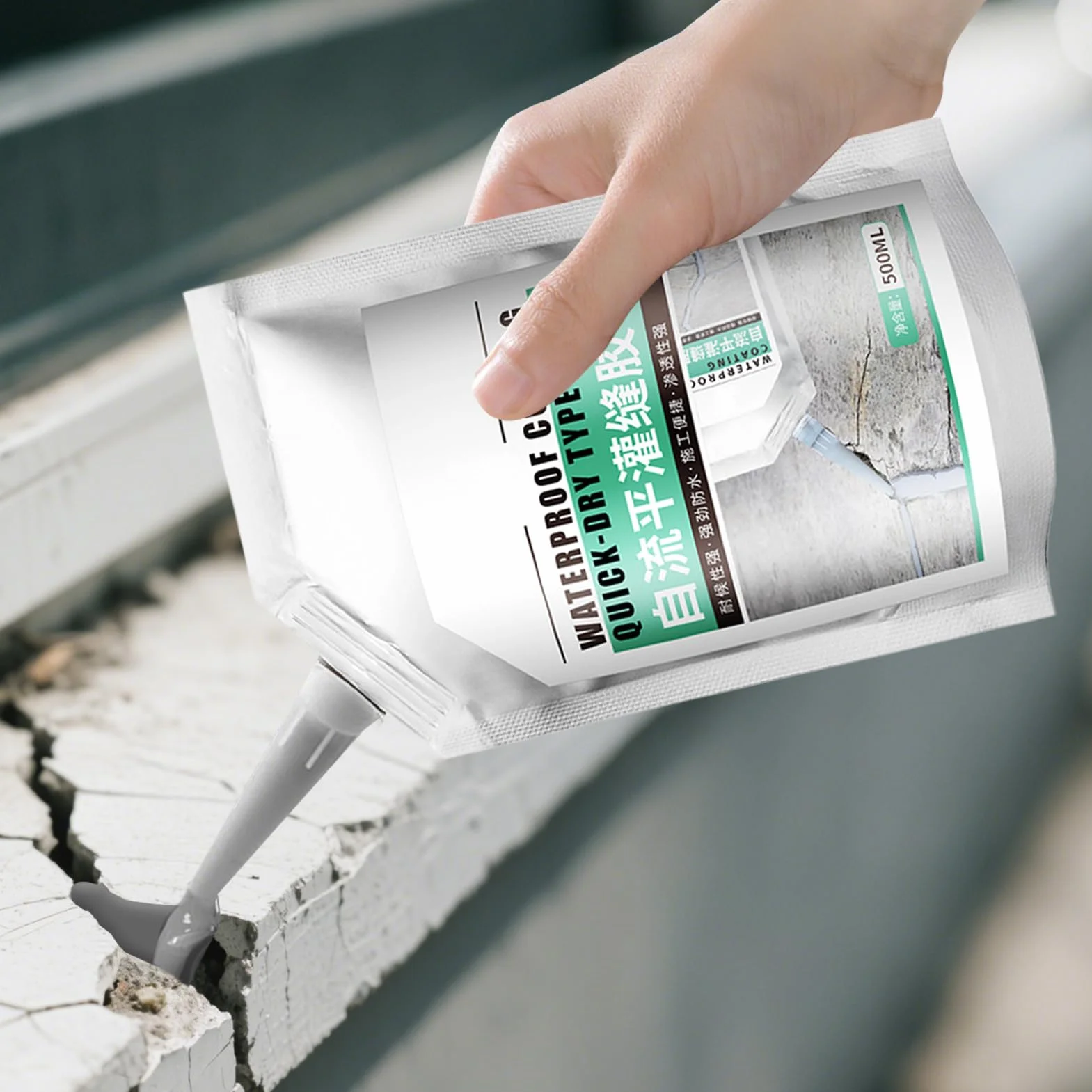 Waterproof Sealant, Concrete Crack Filler, 500ml High-Strength Grouting Repair Adhesive for Walls, Floors, Roofs, Exterior Interior, Brick, Wood, Stone, 1-3 Days Curing Time