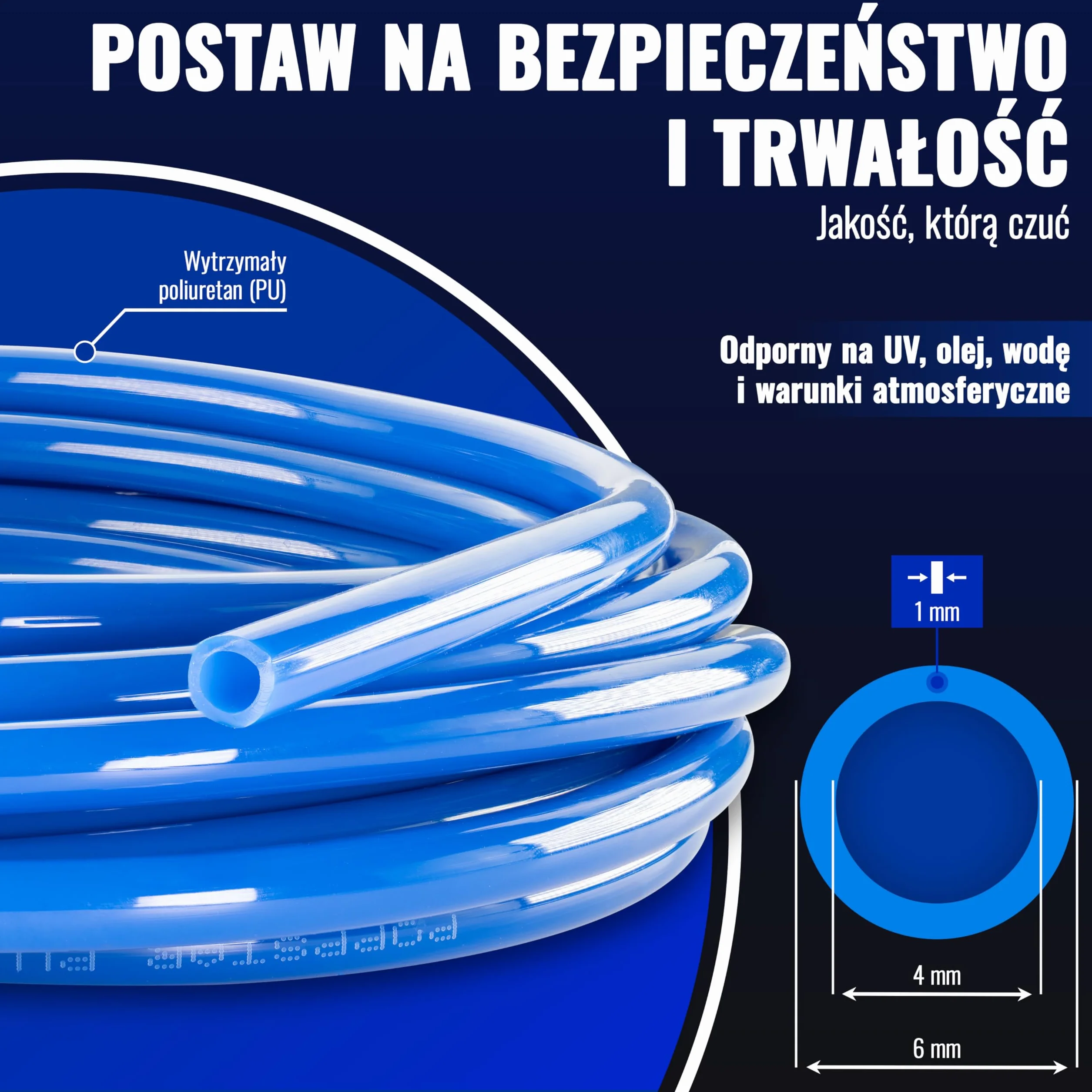 Poppstar Wąż pneumatyczny do sprężonego powietrza PU 4mm/ 6mm, 5m, 6 bar, niebieski