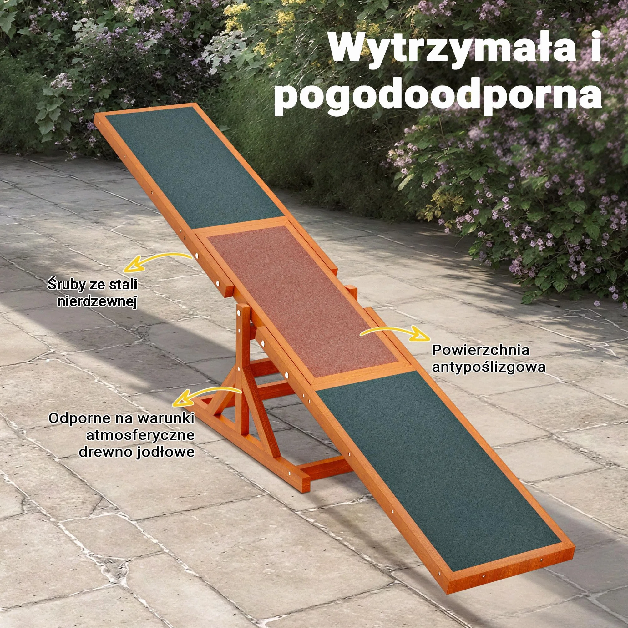 Wiltec Huśtawka agility dla psów 180x30x30cm drewniana do treningu zwinności do ogrodu i toru dla małych i dużych psów, sprzęt do zabawy i ćwiczeń