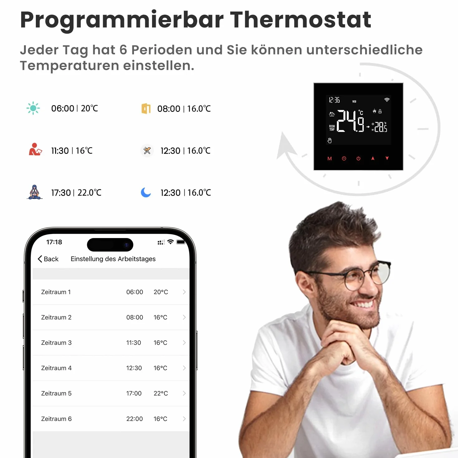 AVATTO Inteligentny termostat ogrzewania podłogowego Wi-Fi Programowalny termostat pokojowy kompatybilny z Alexą, sterowanie głosowe Google Home i aplikacja Smart Life Pilot zdalnego sterowania