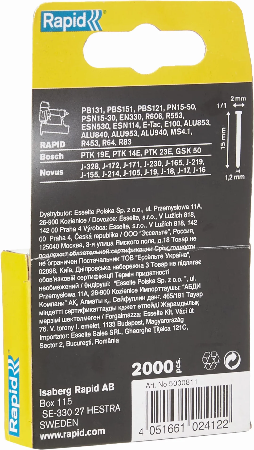 Rapid Gwoździe typ 8 15 mm 18Ga 2000 szt. do zszywaczy pneumatycznych