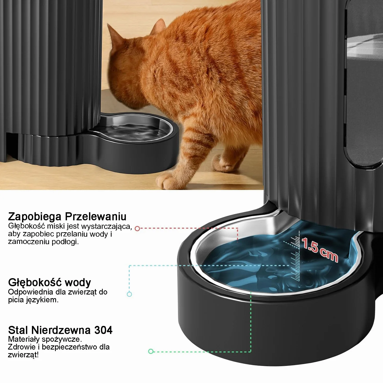 Gardner Pet Automatyczny karmnik dla kotów i dozownik wody 2 w 1, 3L, miska ze stali nierdzewnej, grawitacyjny dozownik wody, wolny od BPA